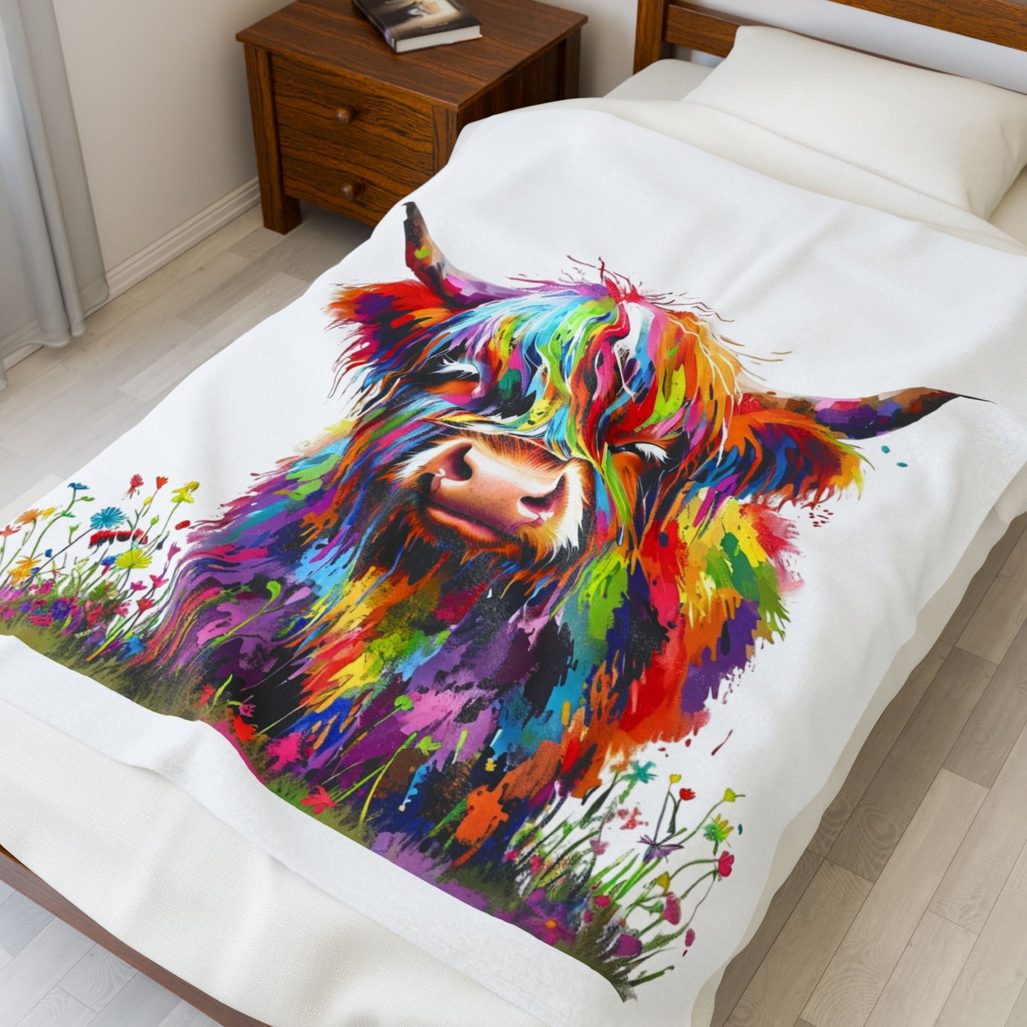Highland Cow (rainbow) ~ Velveteen Plush Blanket