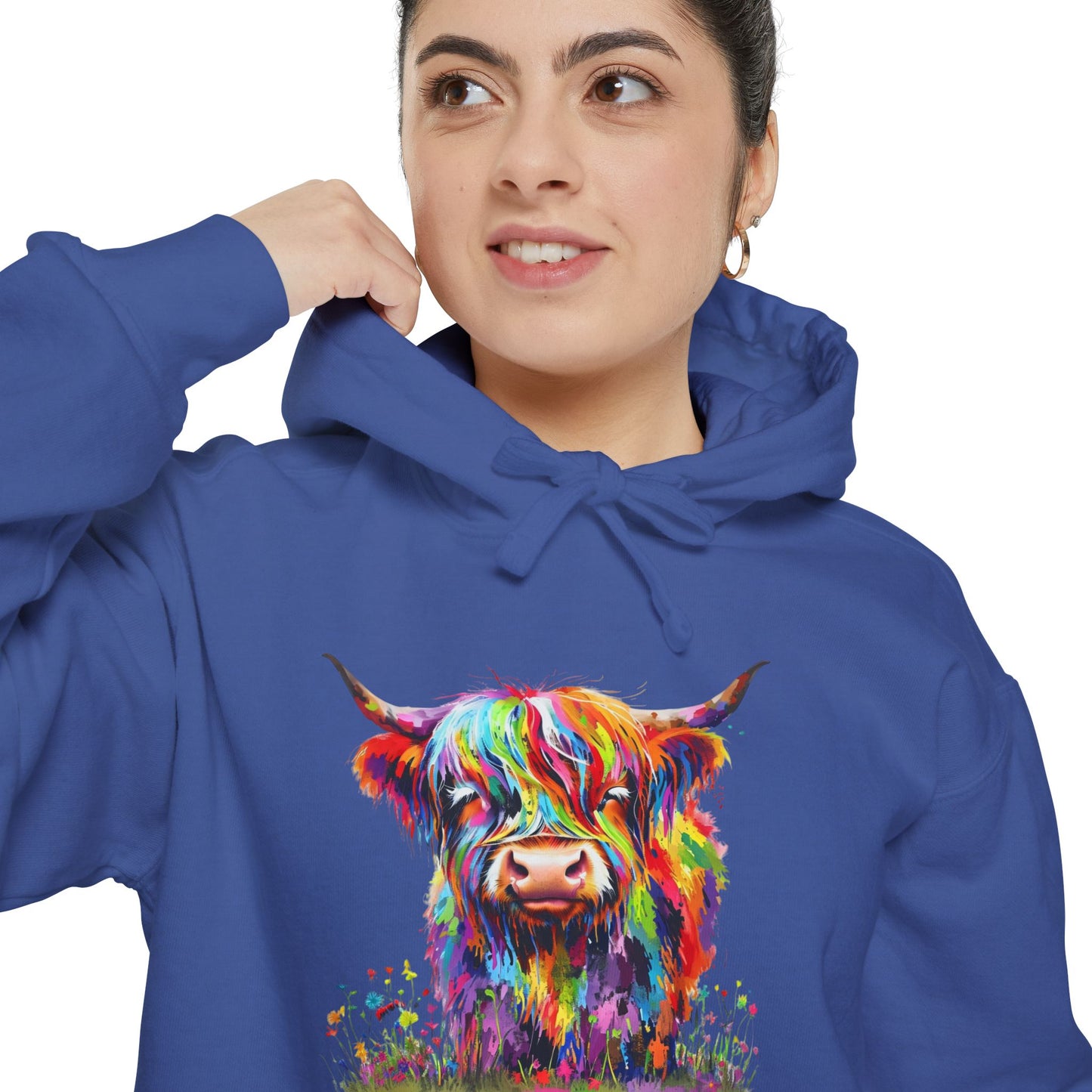 Rainbow Highland Cow - Unisex Garment-Dyed Hoodie