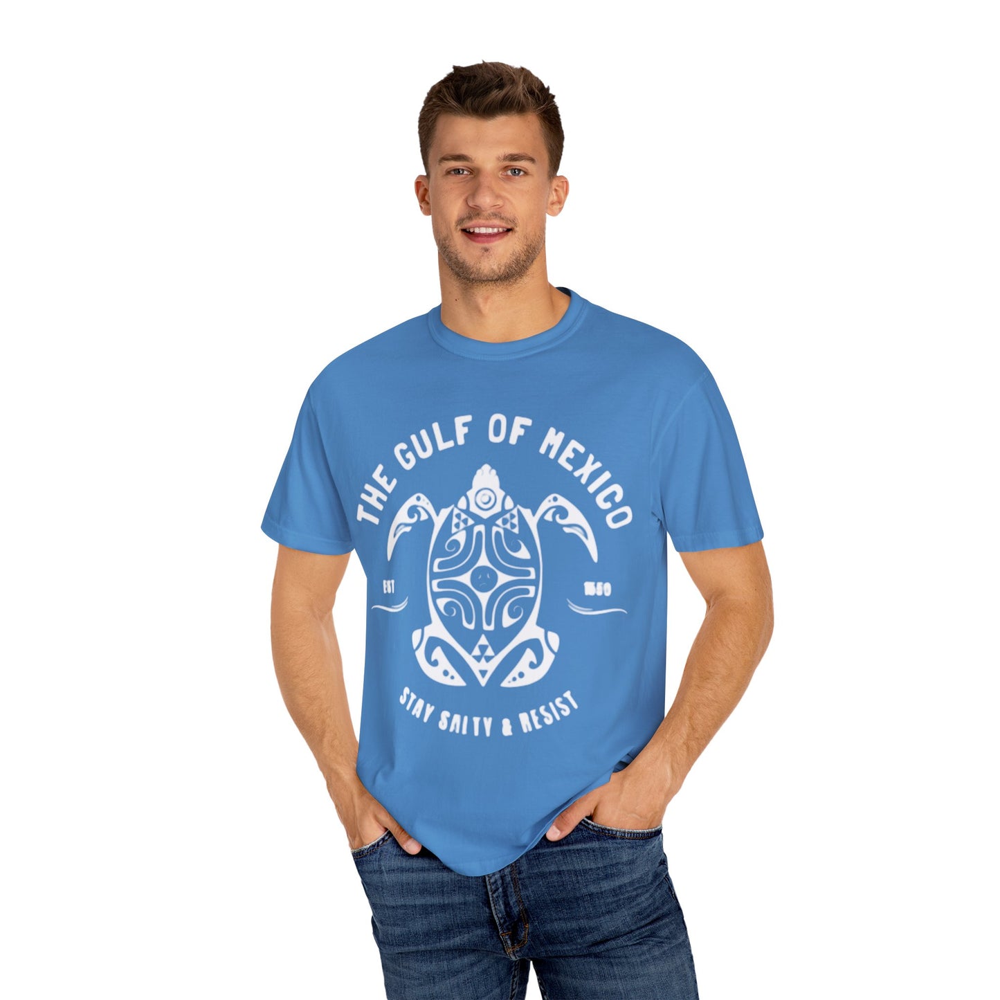 Gulf of Mexico Graphic T-Shirt (White Text on Blues)