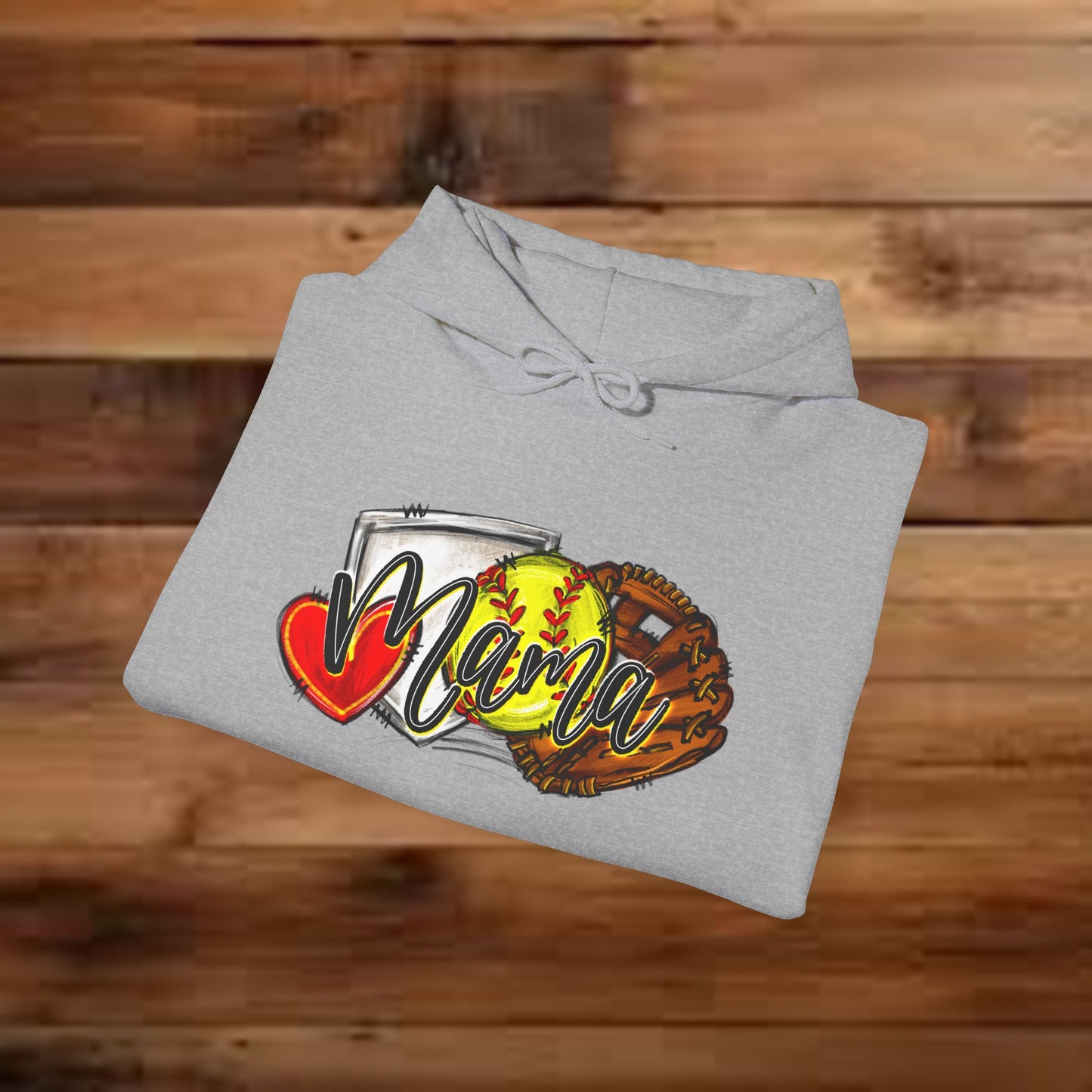 Softball MAMA (Sketched artwork - Unisex Heavy Blend™ Hooded Sweatshirt)