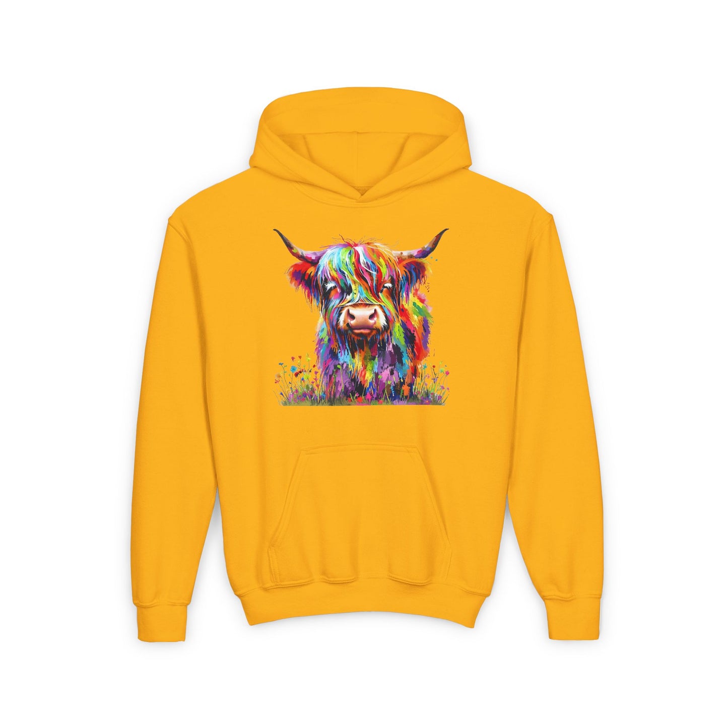 Rainbow Highland Cow - Youth Heavy Blend Hooded Sweatshirt