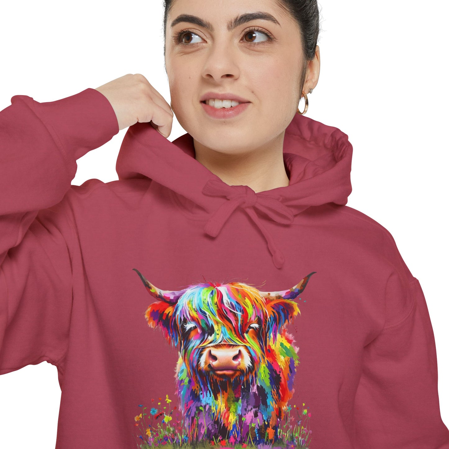 Rainbow Highland Cow - Unisex Garment-Dyed Hoodie