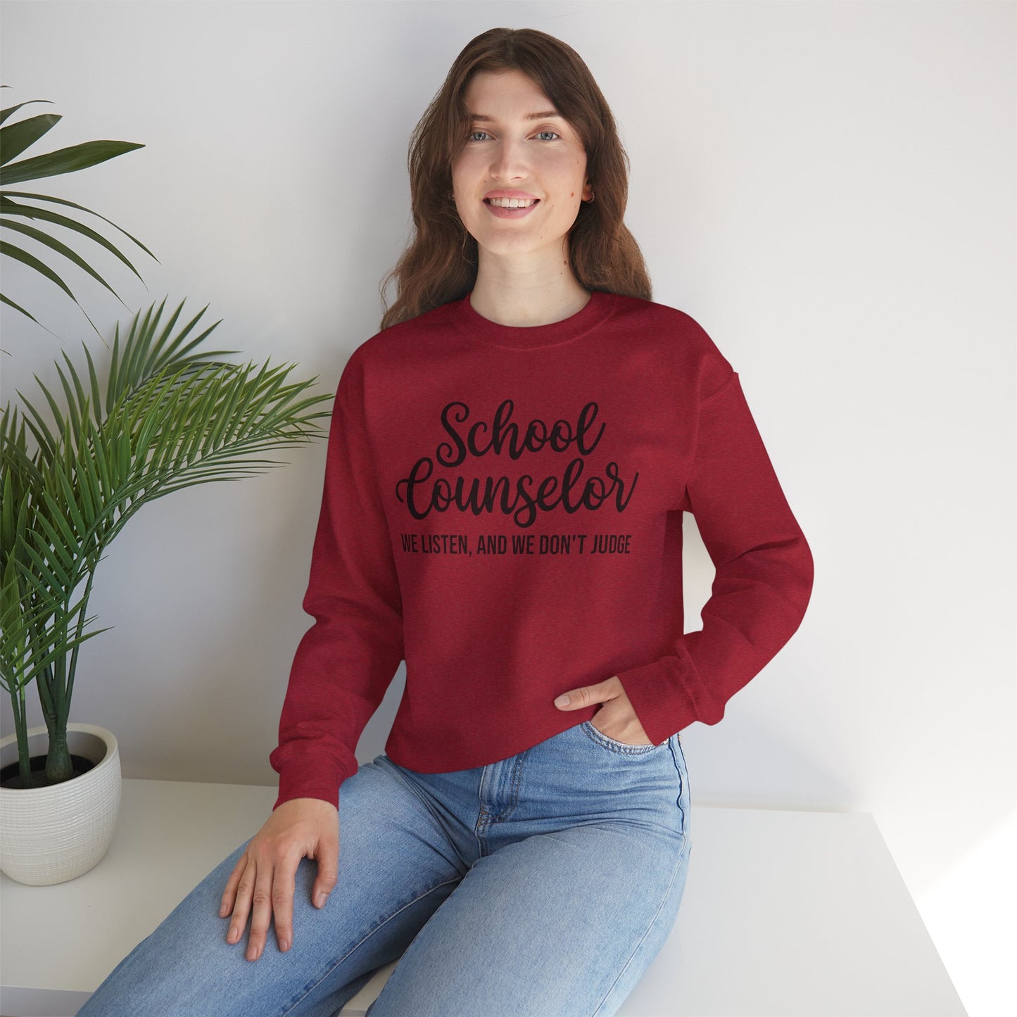 School Counselor Listen Don't Judge Crewneck Sweatshirt