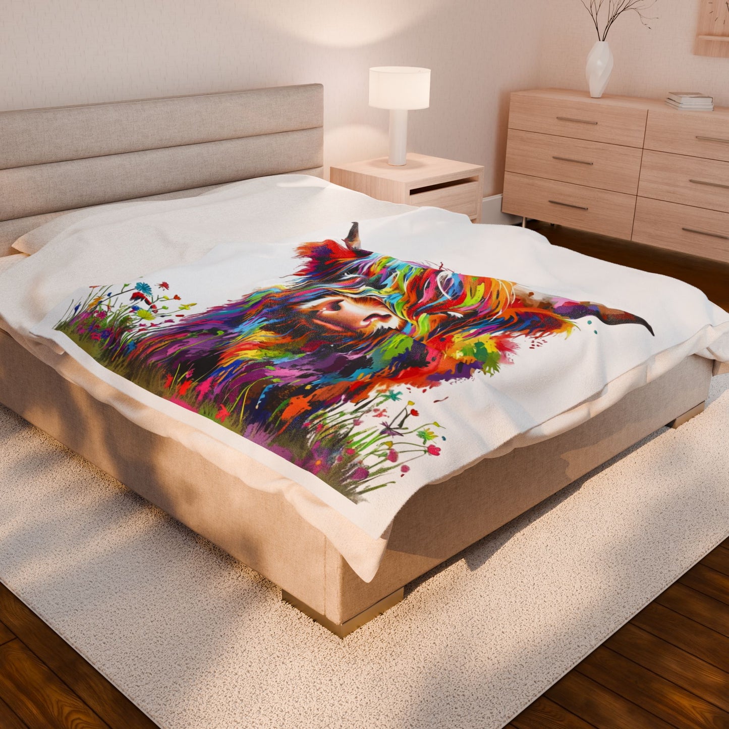 Highland Cow (rainbow) ~ Velveteen Plush Blanket