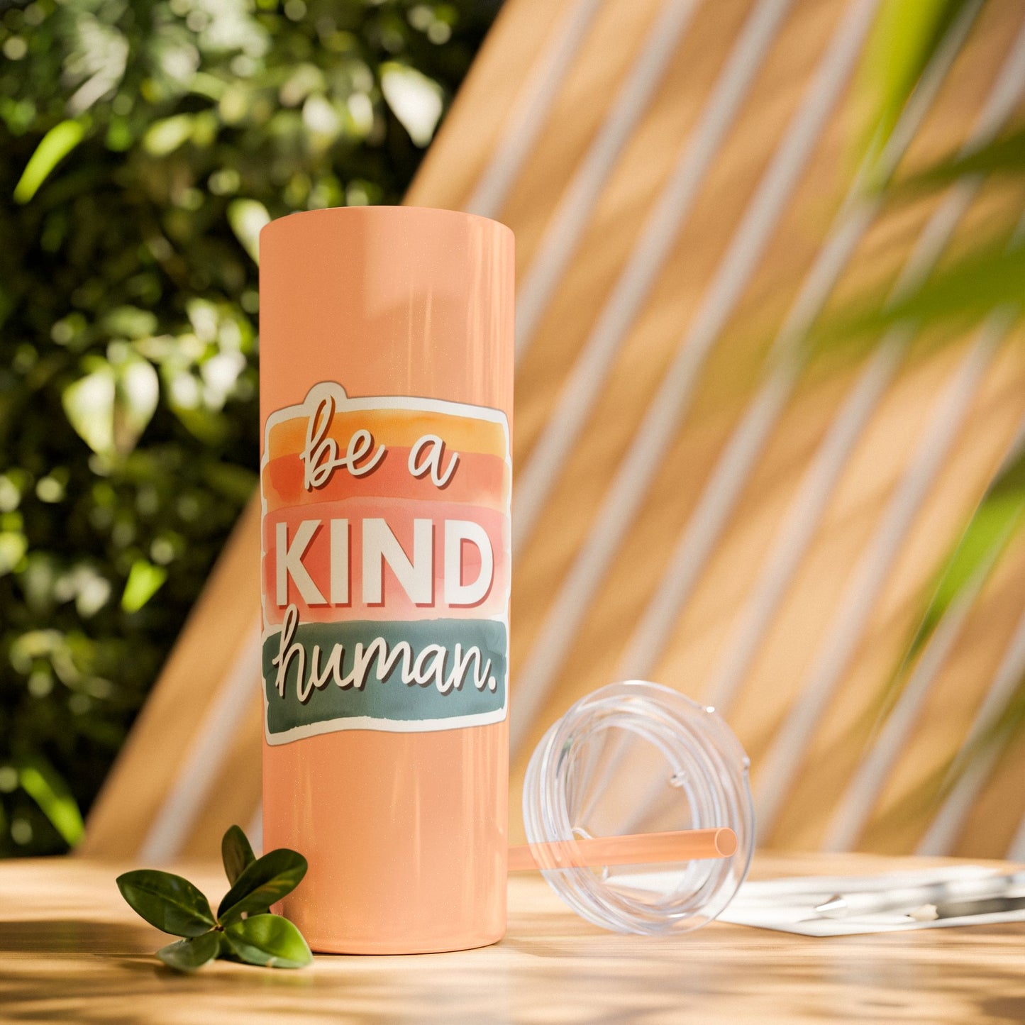 Be a Kind Human Skinny Tumbler with Straw - 20oz