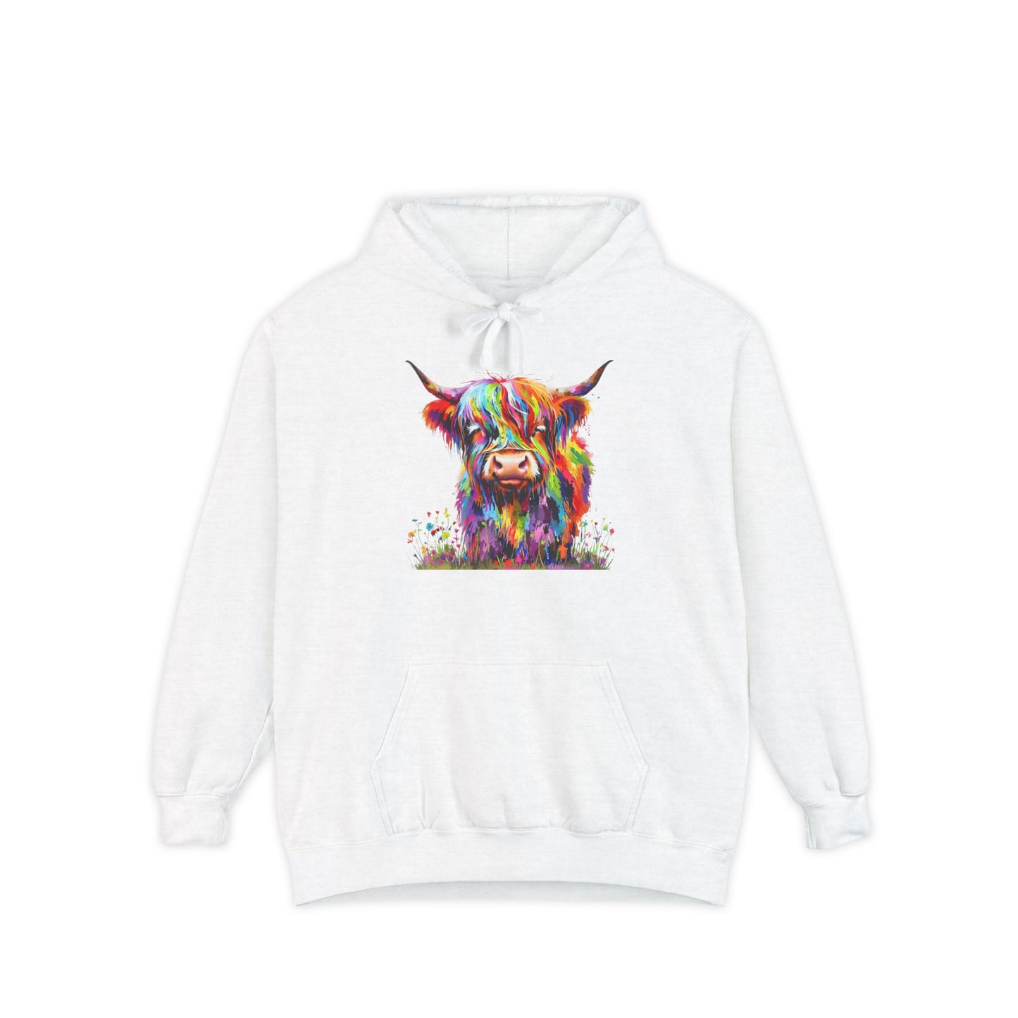 Rainbow Highland Cow - Unisex Garment-Dyed Hoodie