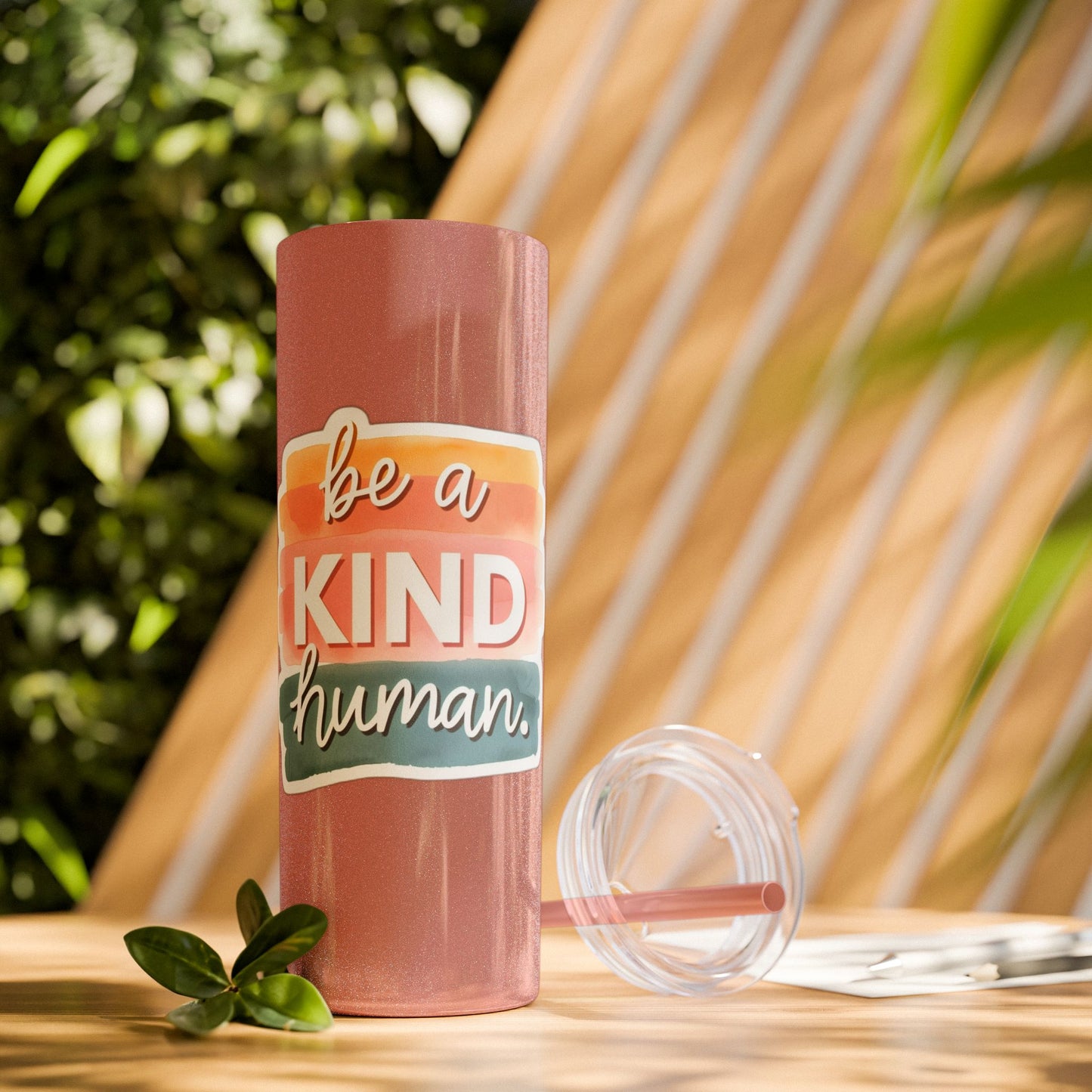 Be a Kind Human Skinny Tumbler with Straw - 20oz