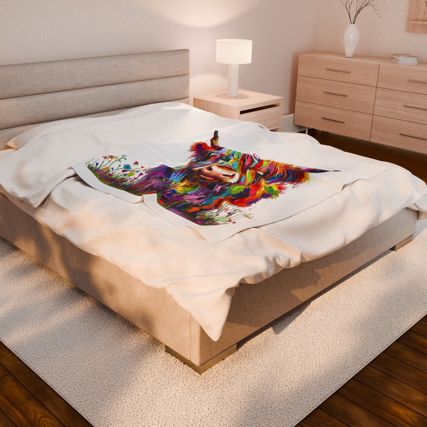 Highland Cow (rainbow) ~ Velveteen Plush Blanket