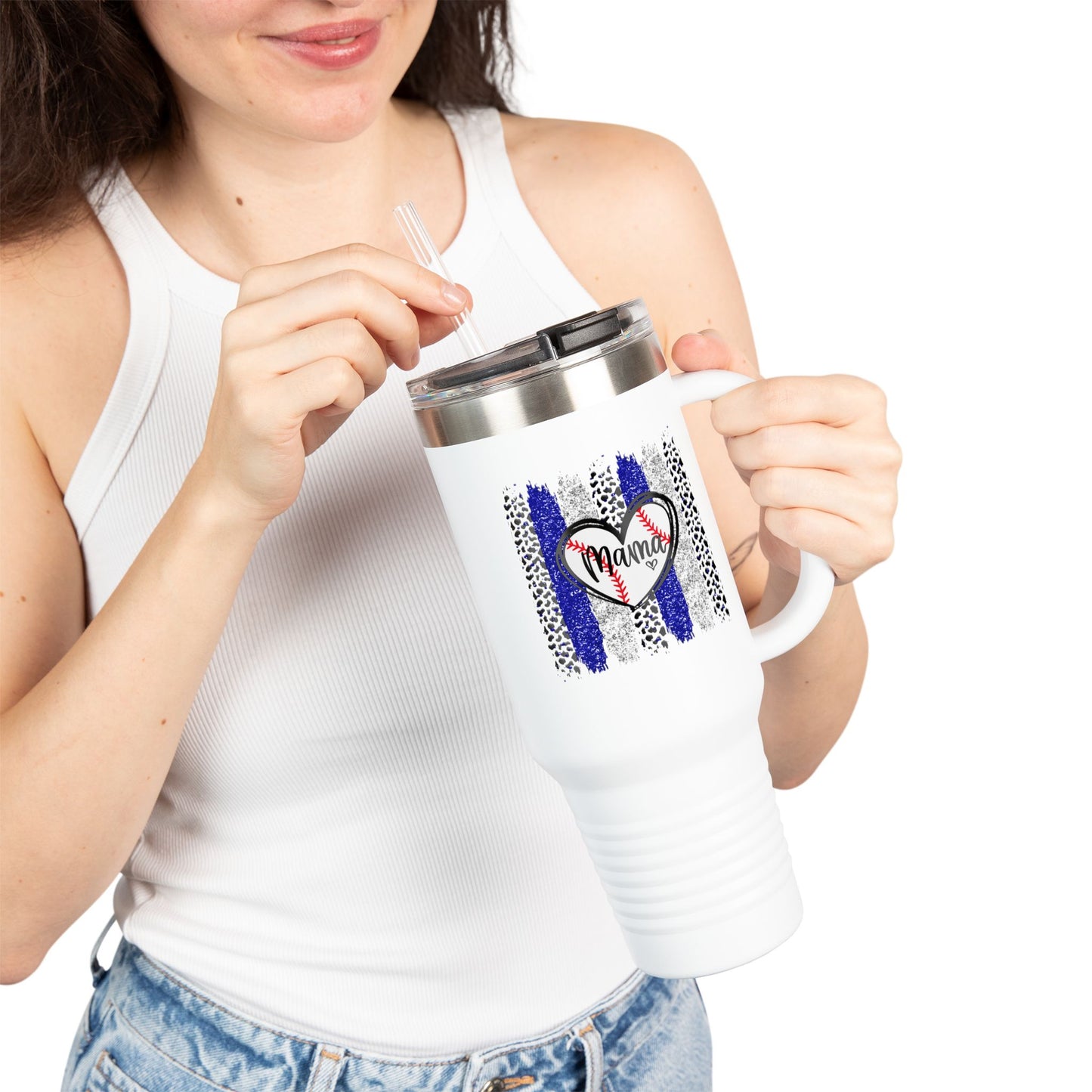 Mama Heart Baseball Insulated Travel Mug - 40oz