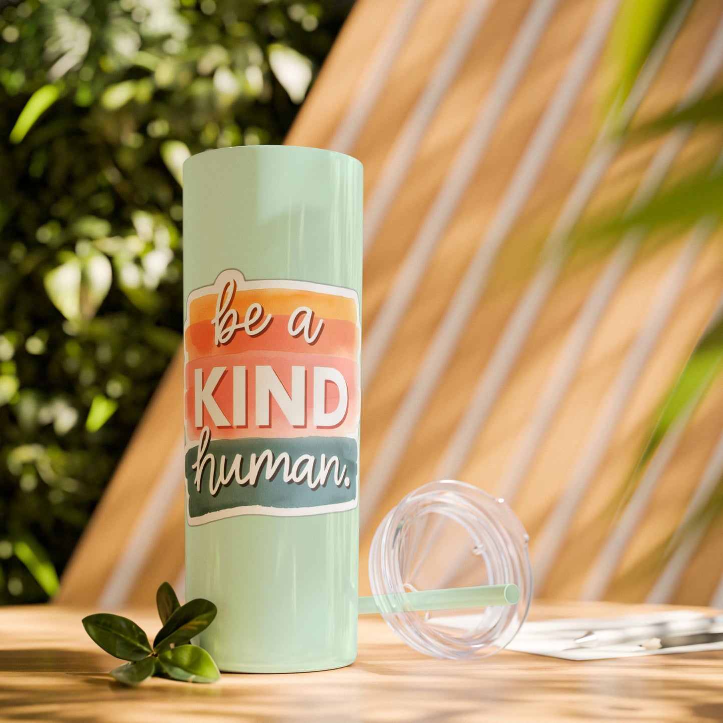Be a Kind Human Skinny Tumbler with Straw - 20oz
