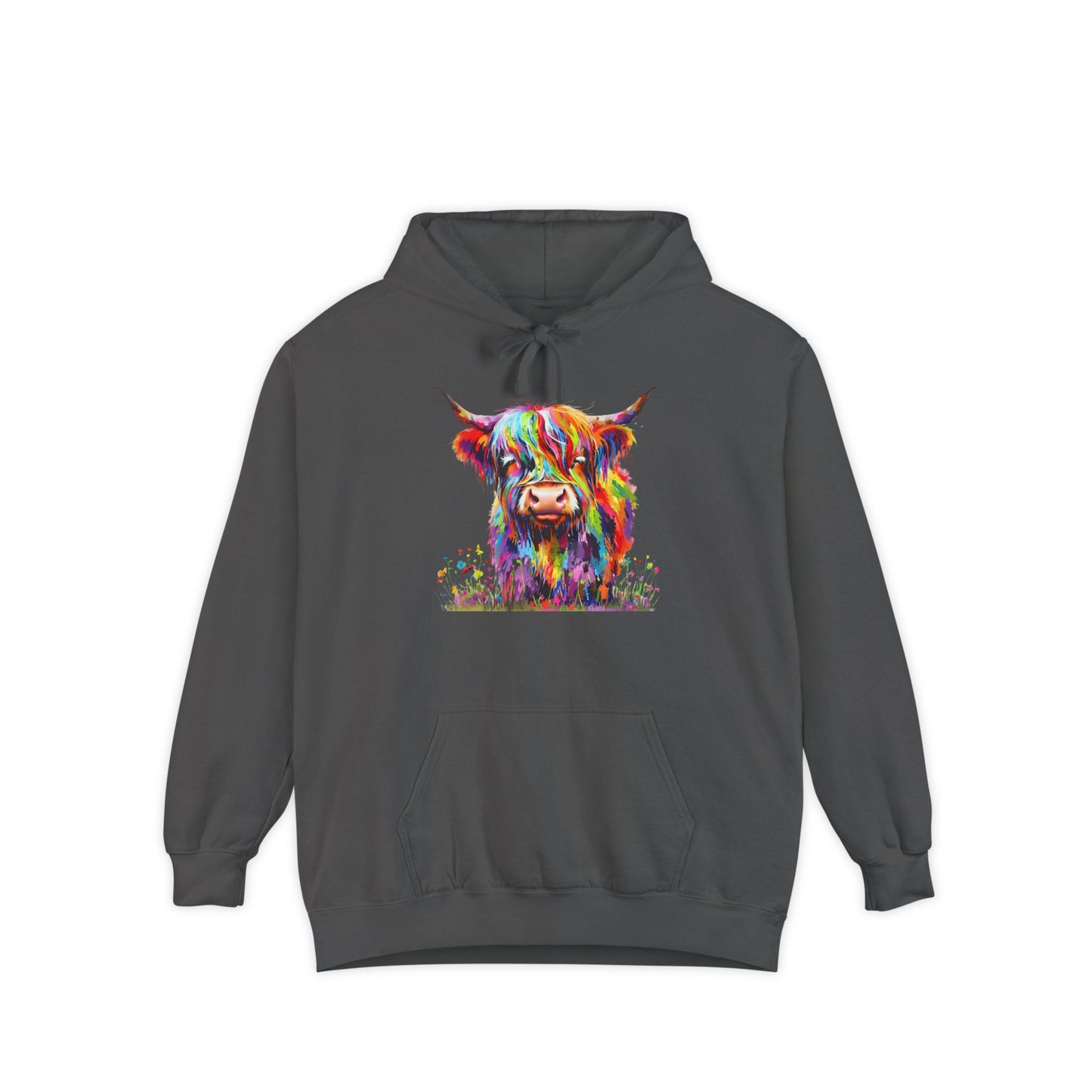 Rainbow Highland Cow - Unisex Garment-Dyed Hoodie