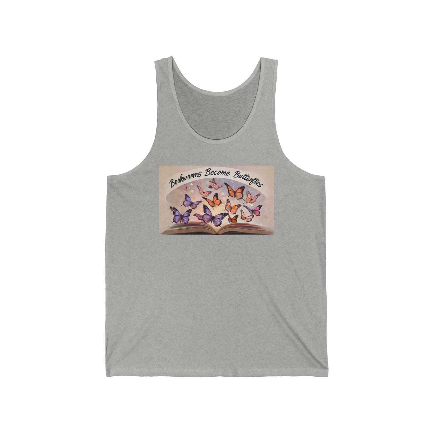 Bookworms Become Butterflies Unisex Jersey Tank Top - Vibrant Colors, Reading