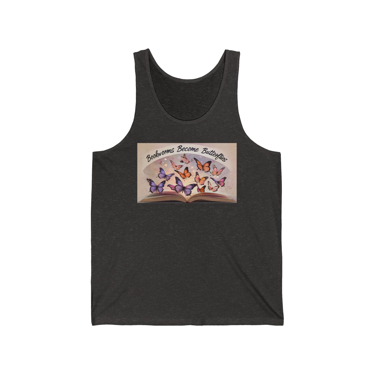Bookworms Become Butterflies Unisex Jersey Tank Top - Vibrant Colors, Reading