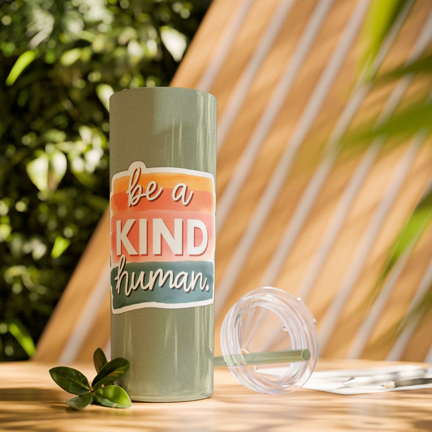 Be a Kind Human Skinny Tumbler with Straw - 20oz