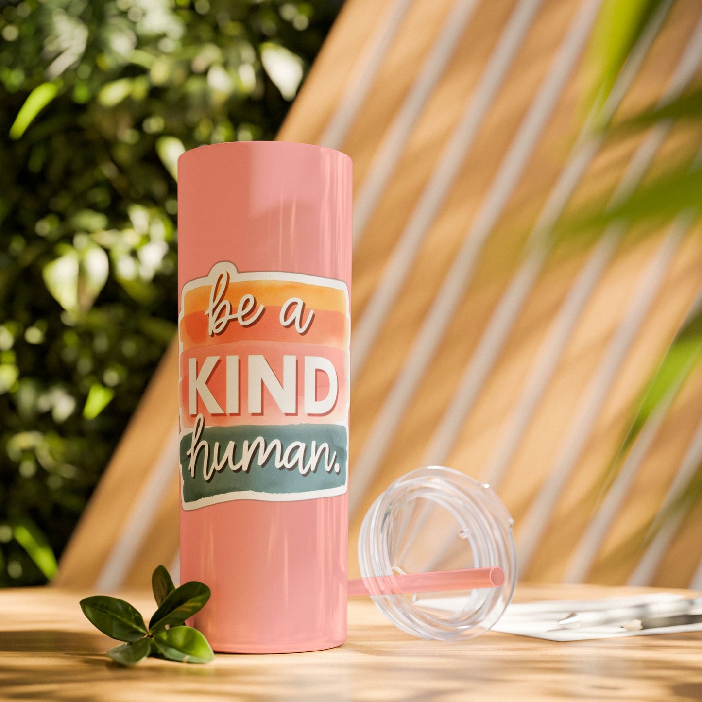 Be a Kind Human Skinny Tumbler with Straw - 20oz