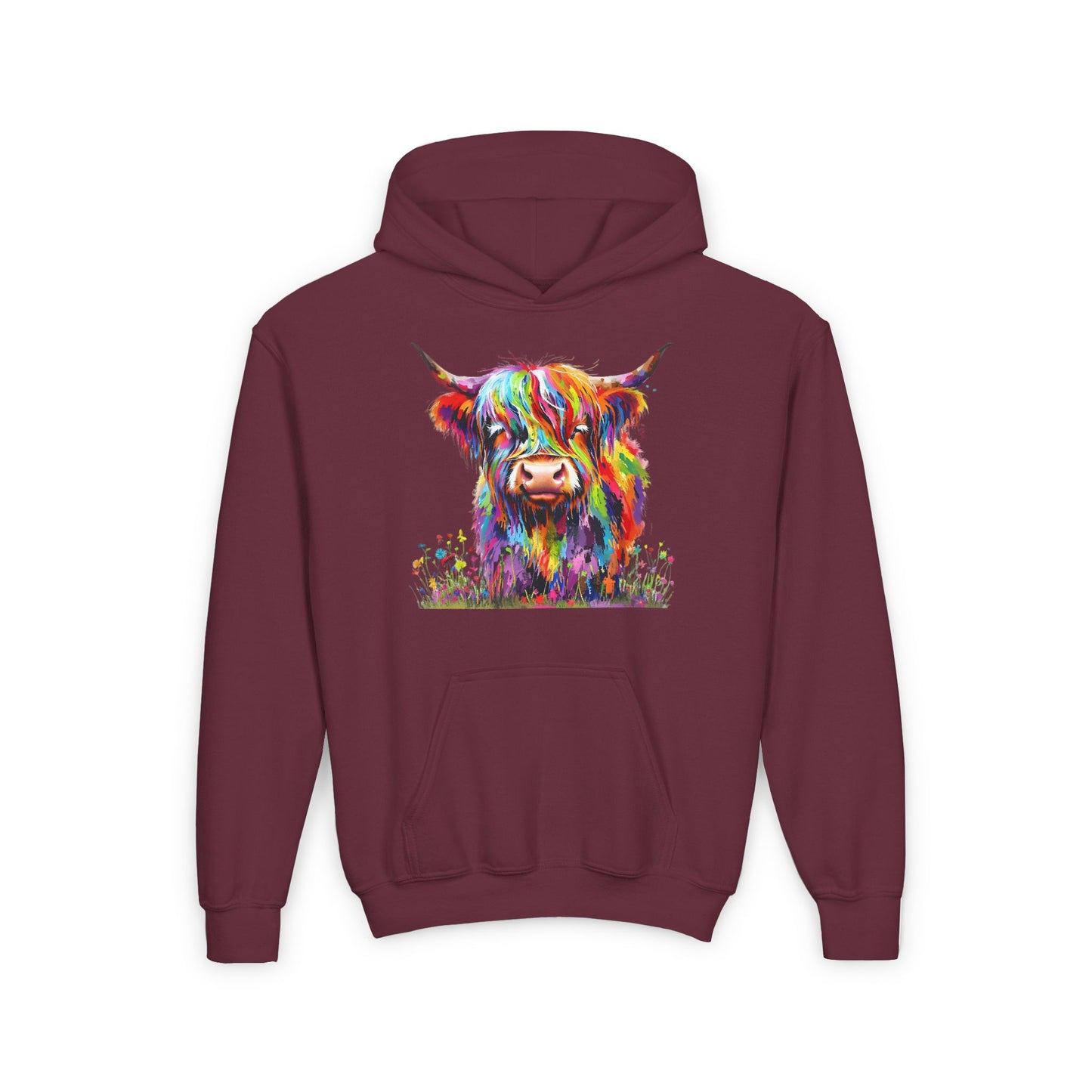 Rainbow Highland Cow - Youth Heavy Blend Hooded Sweatshirt