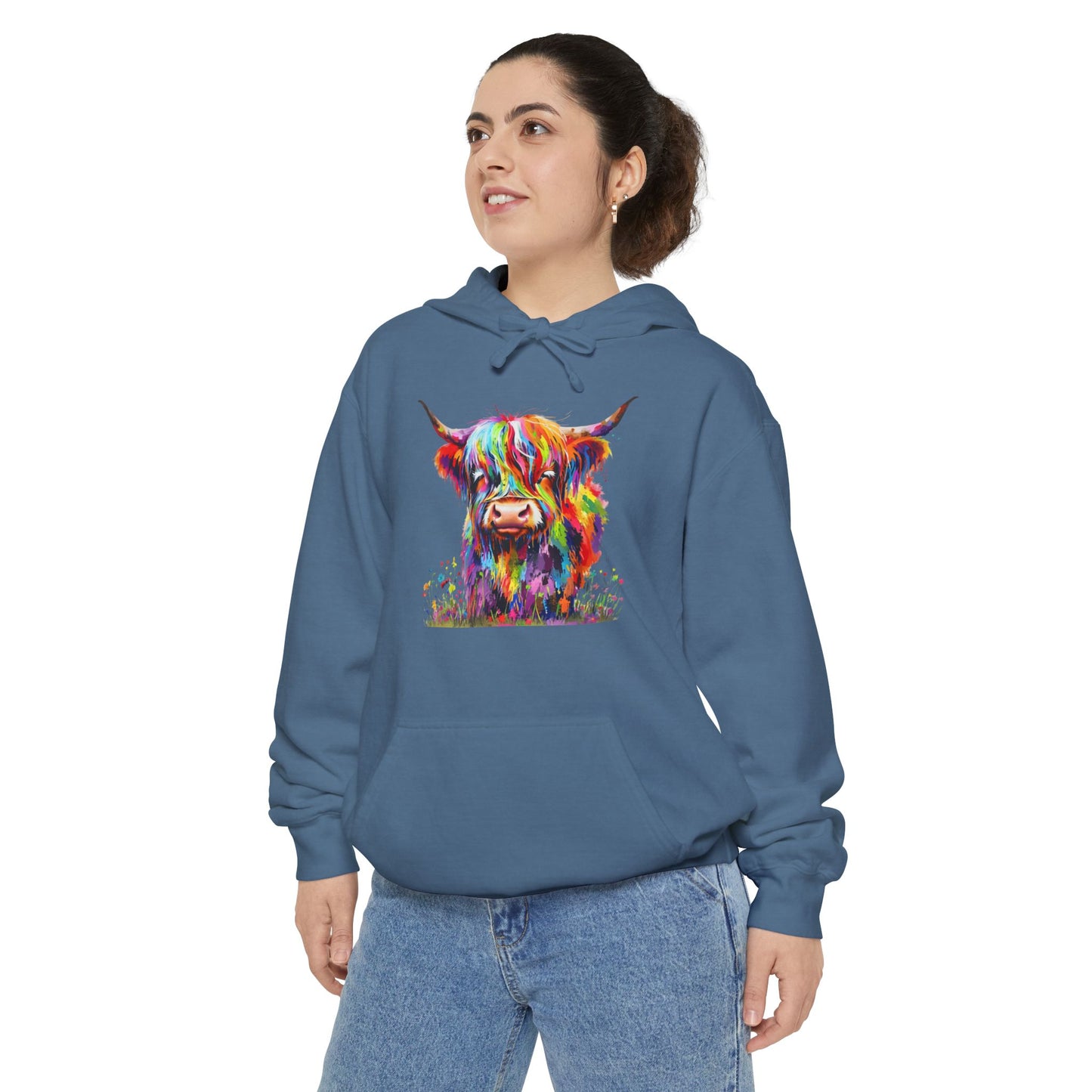 Rainbow Highland Cow - Unisex Garment-Dyed Hoodie