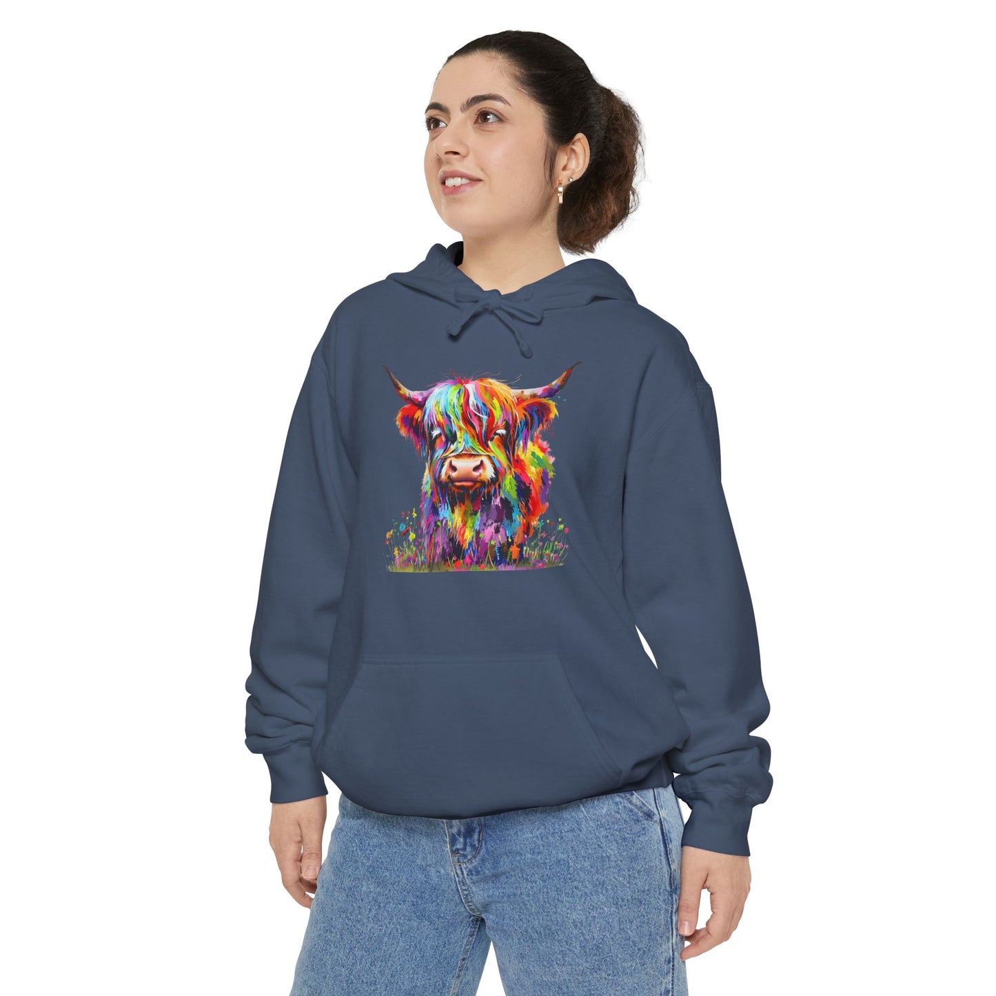 Rainbow Highland Cow - Unisex Garment-Dyed Hoodie