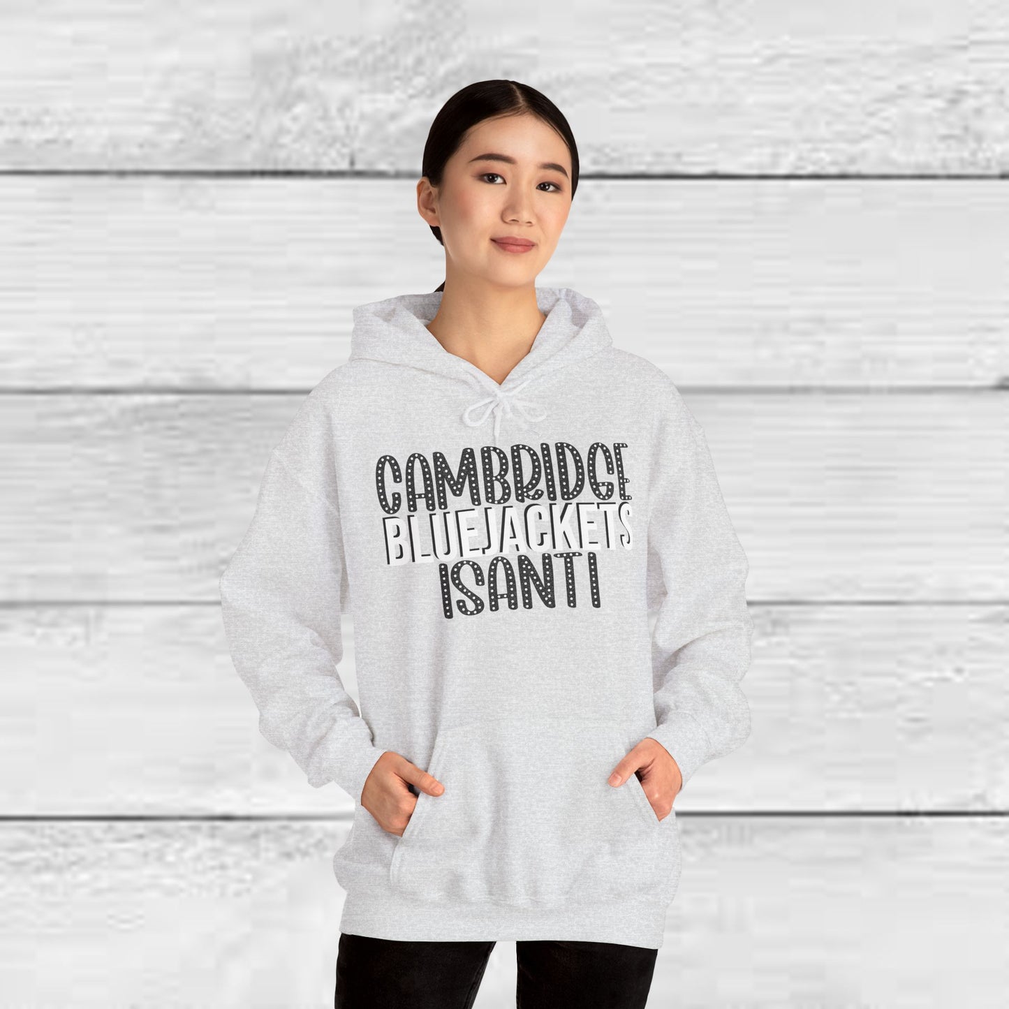 CI - Cambridge-Isanti Bluejackets (Polka Dots Font Unisex Heavy Blend™ Hooded Sweatshirt)