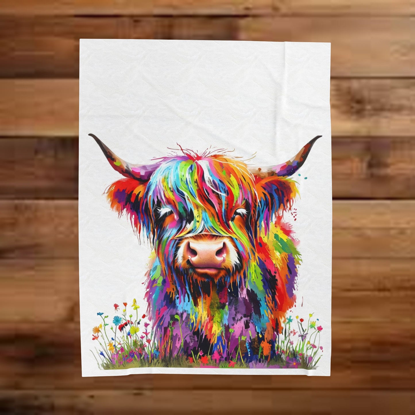 Highland Cow (rainbow) ~ Velveteen Plush Blanket