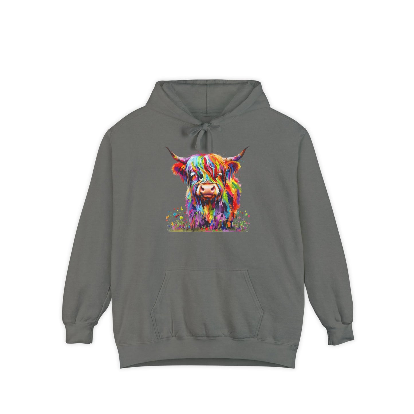 Rainbow Highland Cow - Unisex Garment-Dyed Hoodie