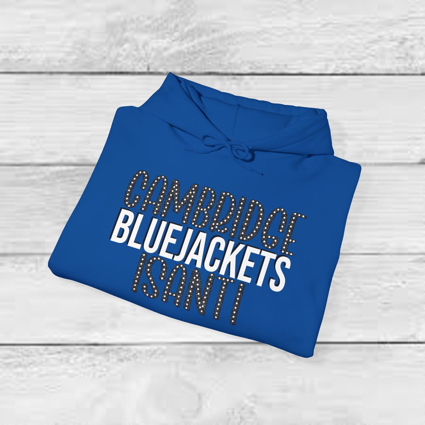 CI - Cambridge-Isanti Bluejackets (Polka Dots Font Unisex Heavy Blend™ Hooded Sweatshirt)