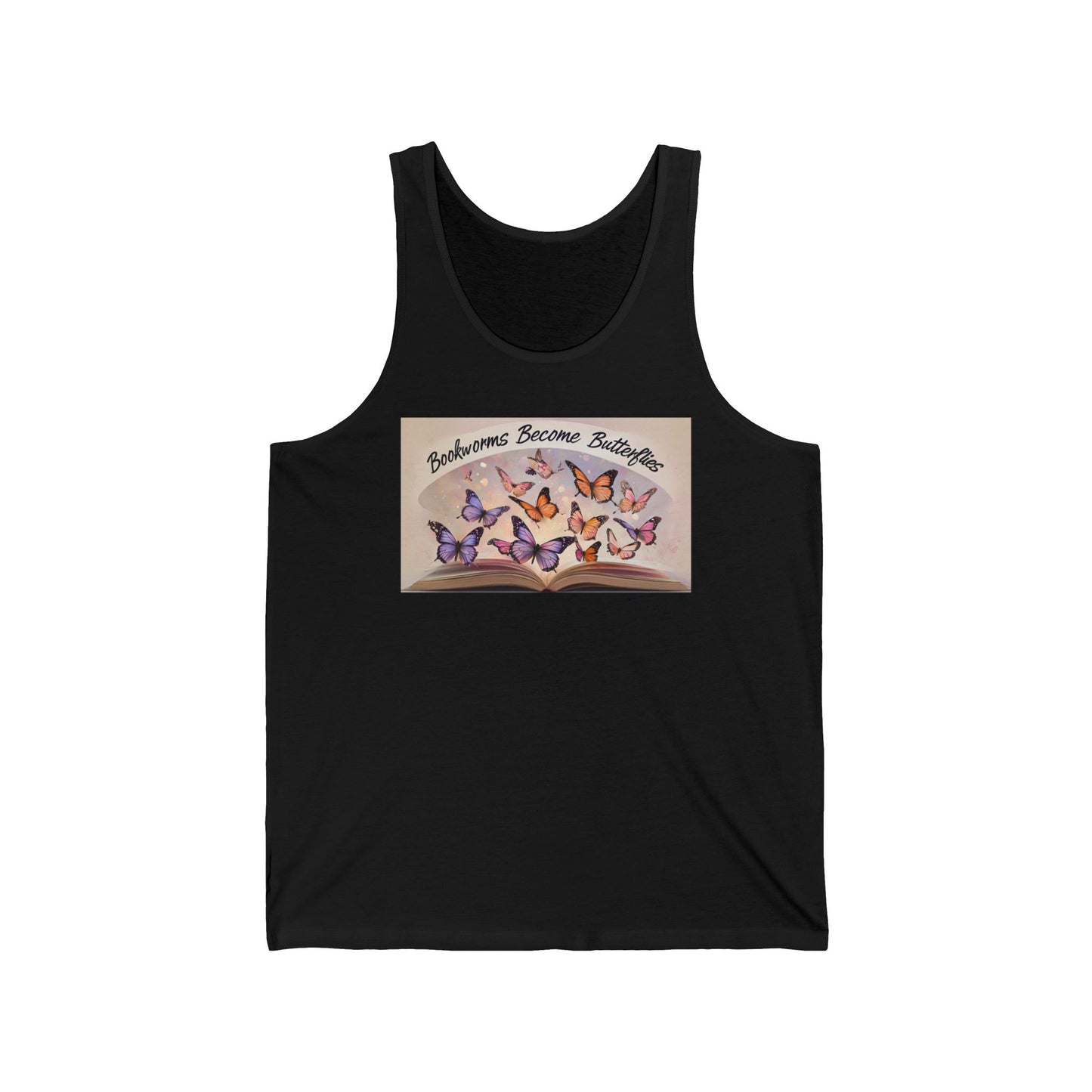 Bookworms Become Butterflies Unisex Jersey Tank Top - Vibrant Colors, Reading