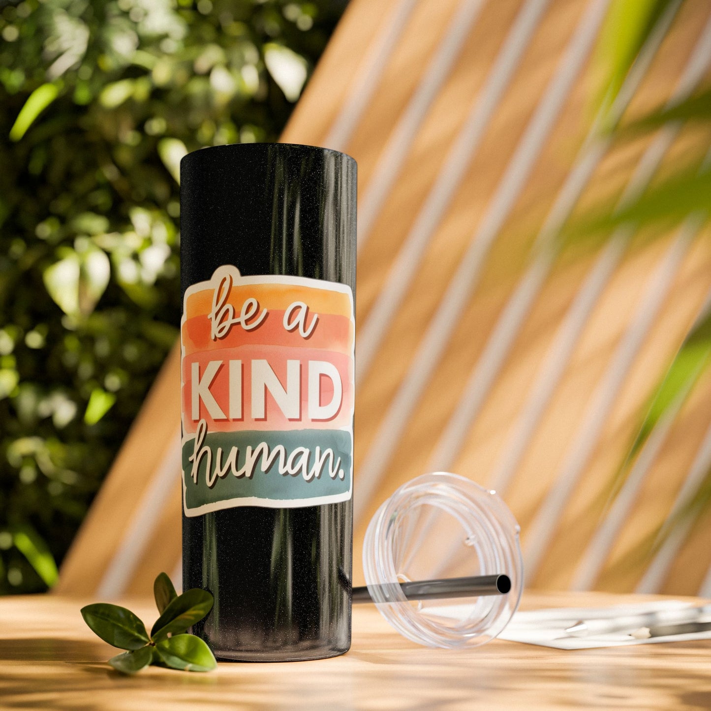 Be a Kind Human Skinny Tumbler with Straw - 20oz