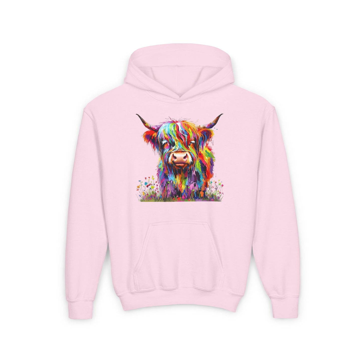 Rainbow Highland Cow - Youth Heavy Blend Hooded Sweatshirt