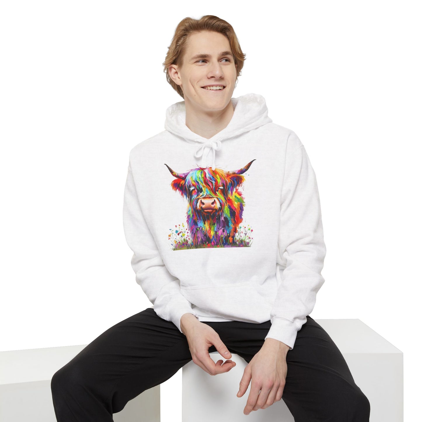 Rainbow Highland Cow - Unisex Garment-Dyed Hoodie