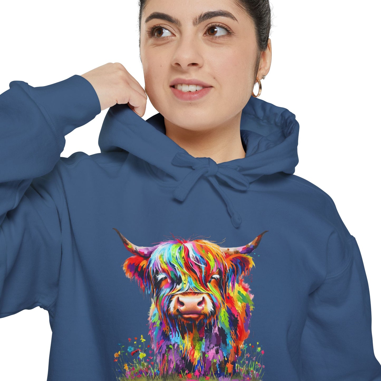 Rainbow Highland Cow - Unisex Garment-Dyed Hoodie