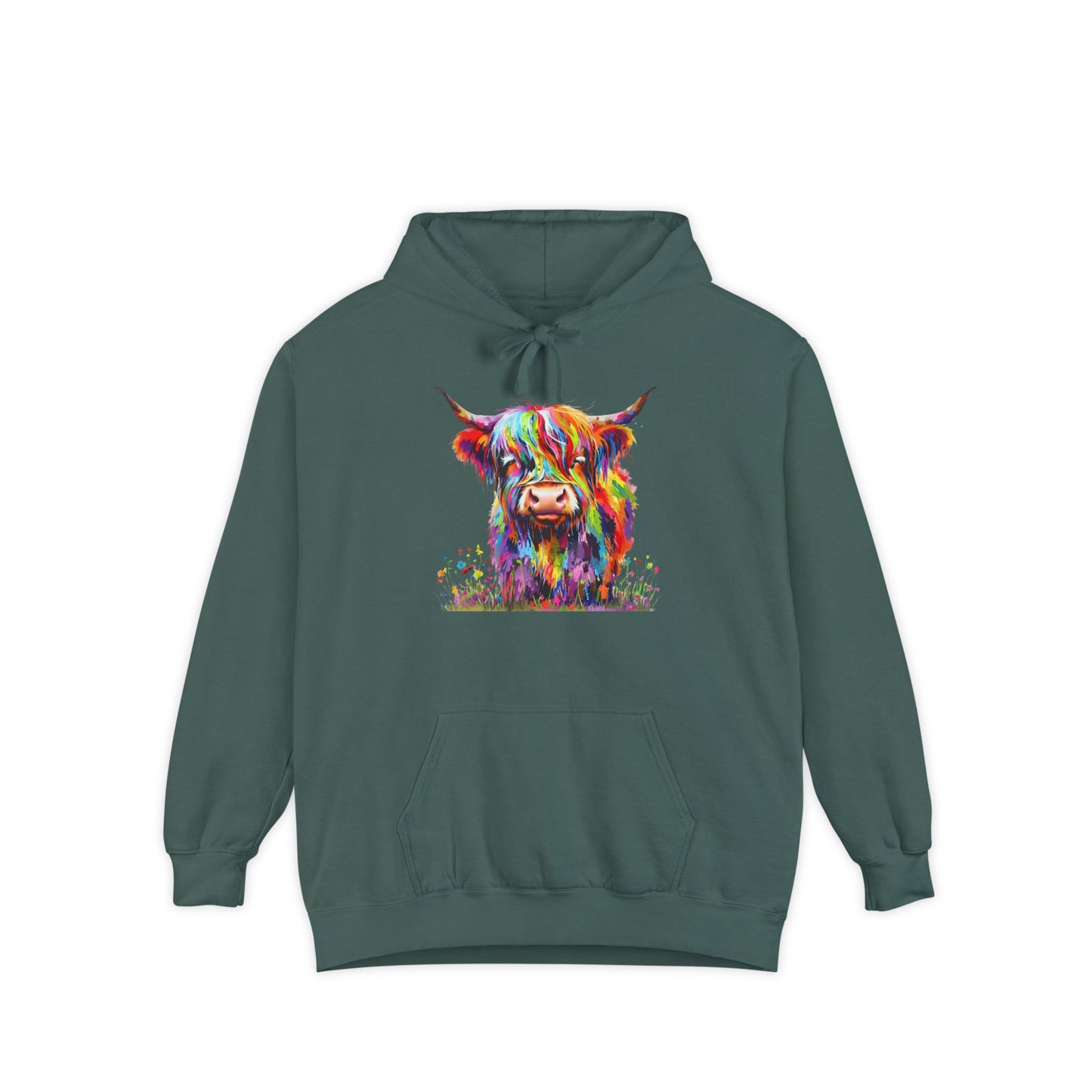 Rainbow Highland Cow - Unisex Garment-Dyed Hoodie