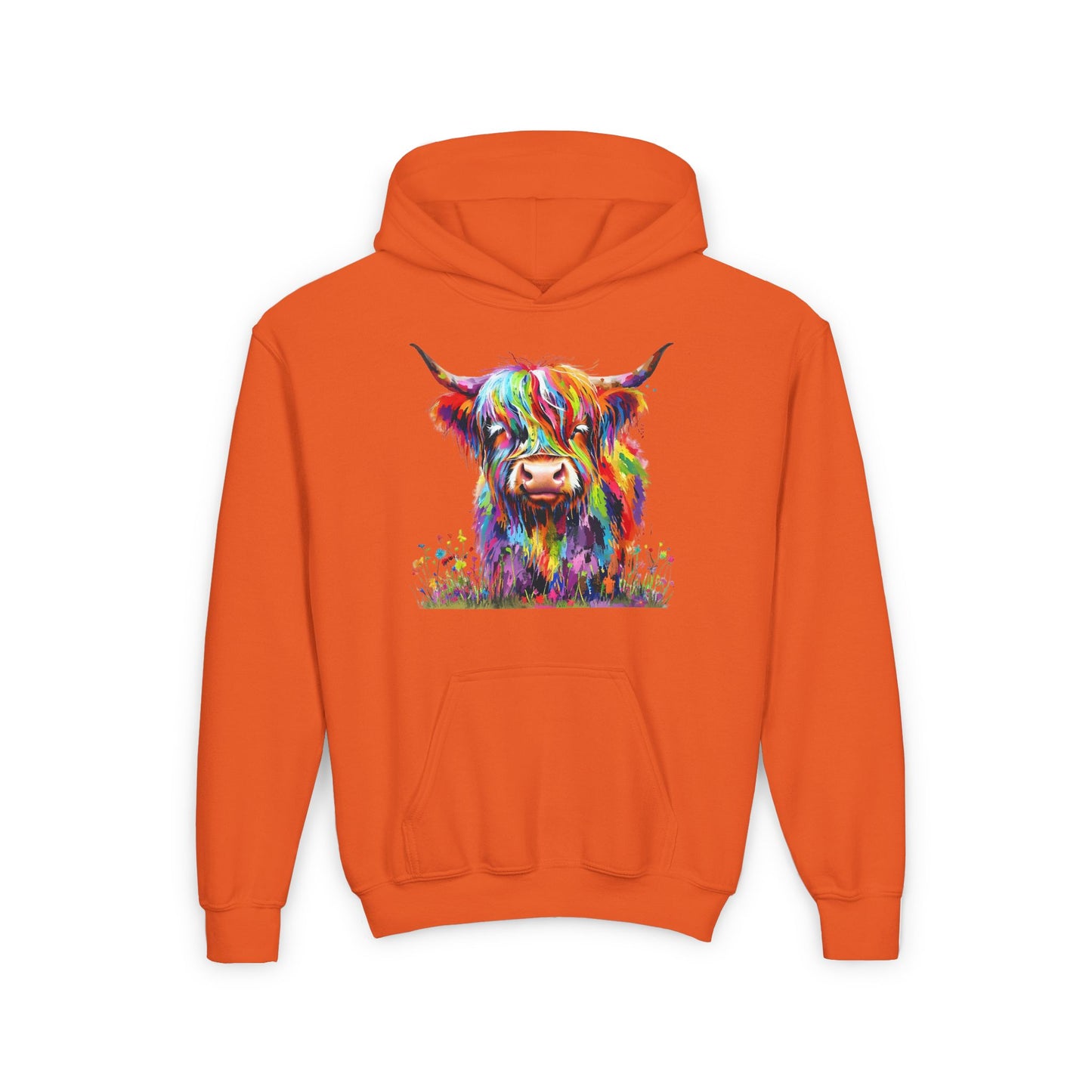 Rainbow Highland Cow - Youth Heavy Blend Hooded Sweatshirt