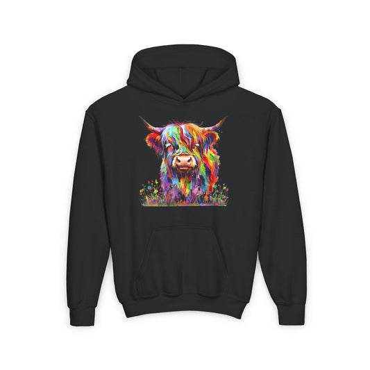 Rainbow Highland Cow - Youth Heavy Blend Hooded Sweatshirt