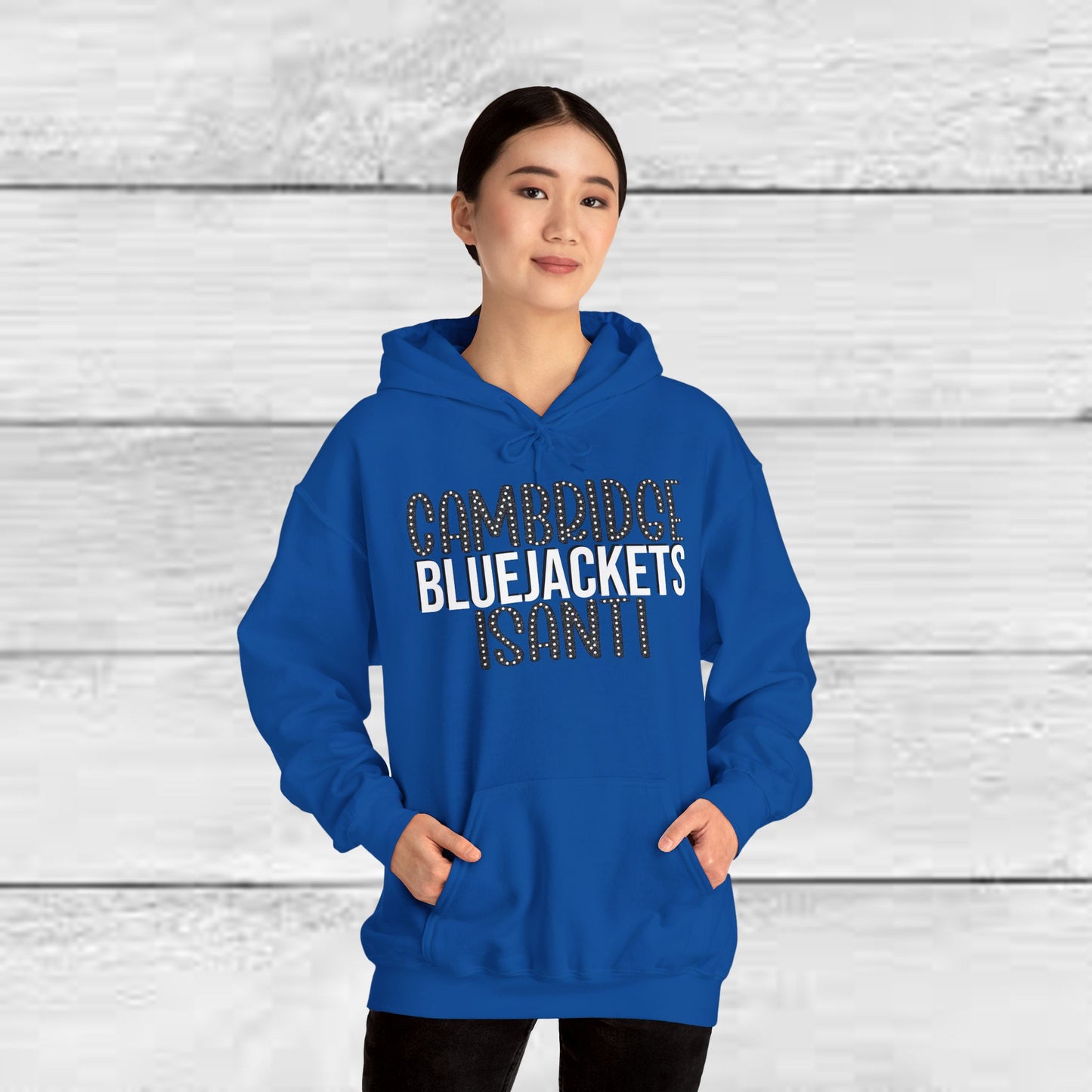 CI - Cambridge-Isanti Bluejackets (Polka Dots Font Unisex Heavy Blend™ Hooded Sweatshirt)