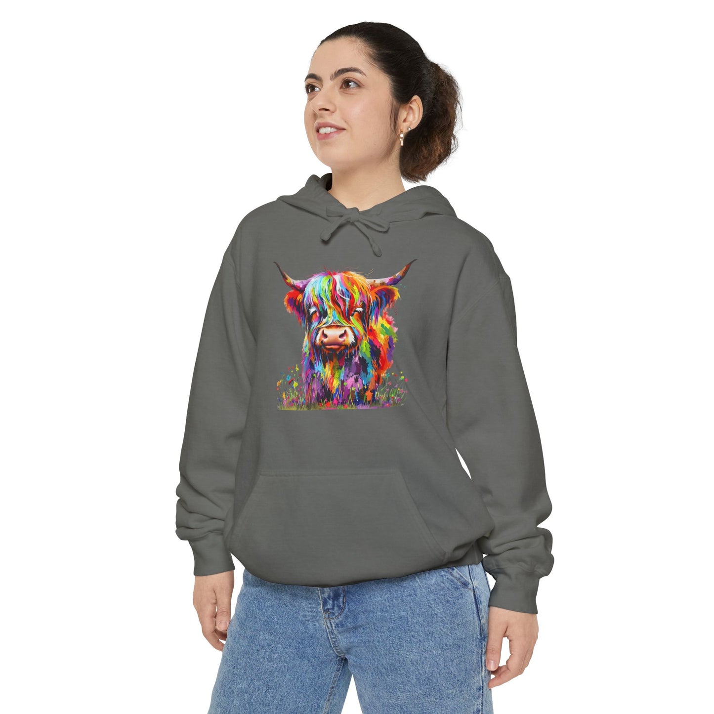 Rainbow Highland Cow - Unisex Garment-Dyed Hoodie