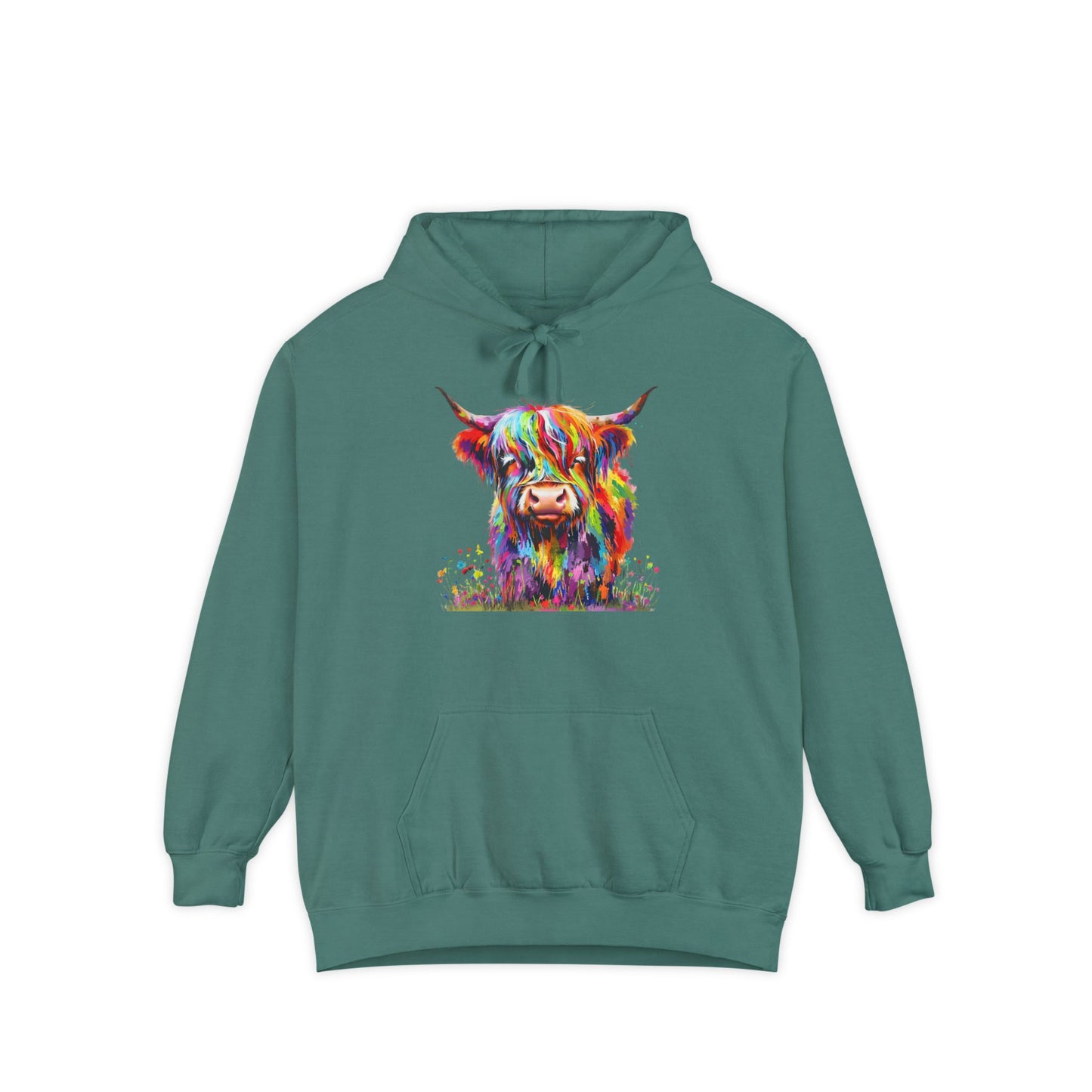 Rainbow Highland Cow - Unisex Garment-Dyed Hoodie