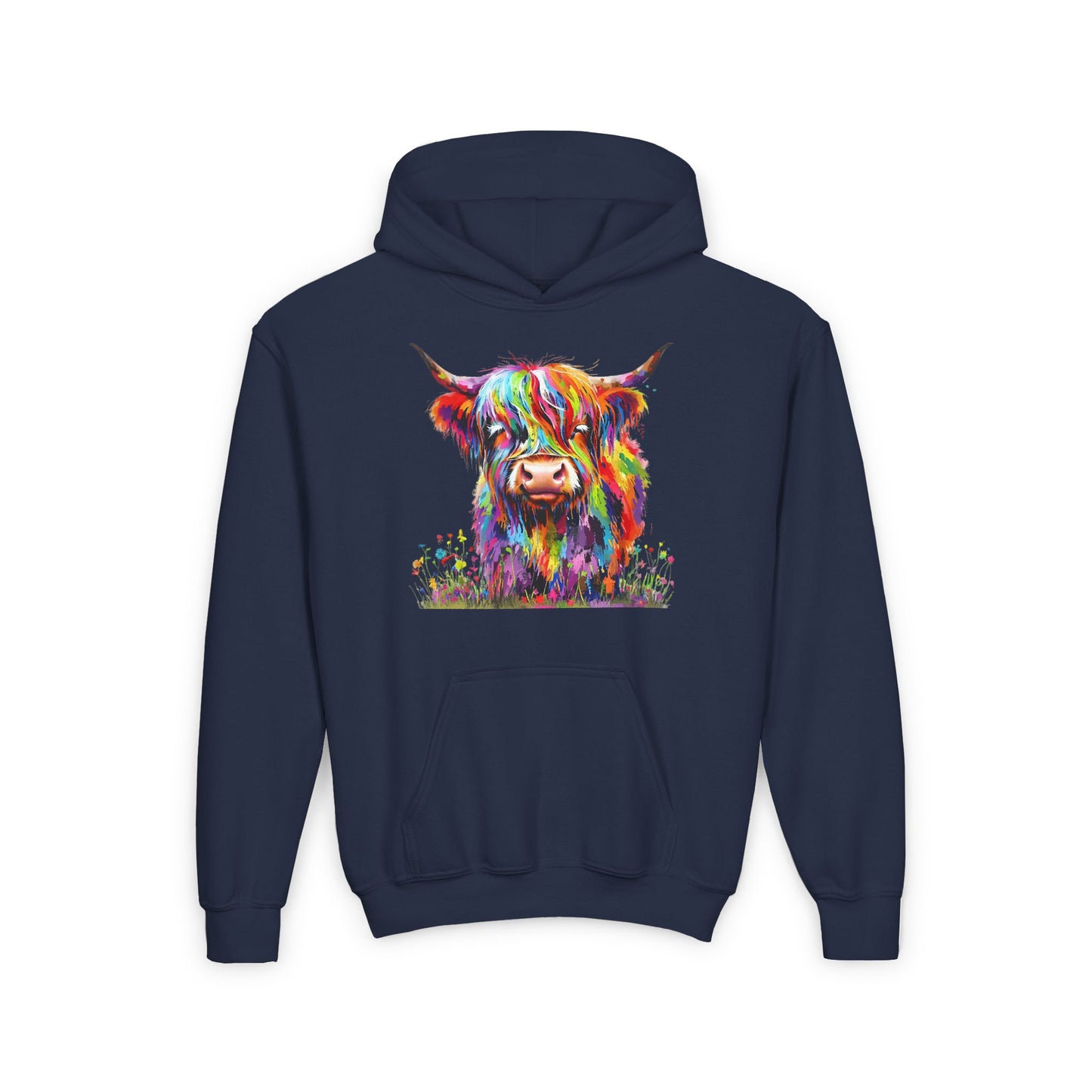 Rainbow Highland Cow - Youth Heavy Blend Hooded Sweatshirt