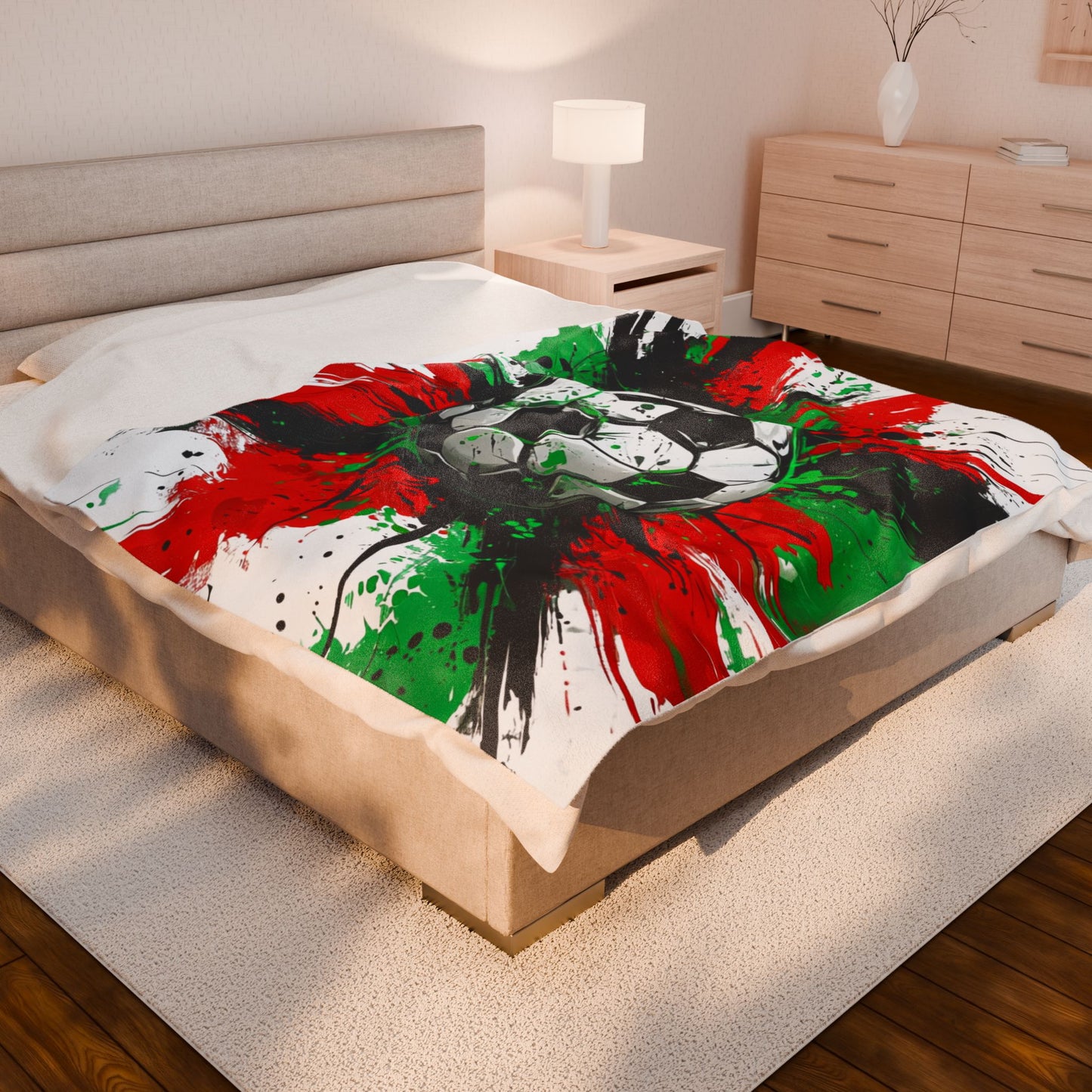 Soccer (red/green) ~ Velveteen Plush Blanket