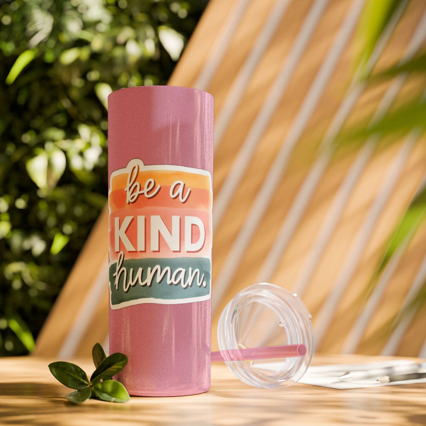 Be a Kind Human Skinny Tumbler with Straw - 20oz