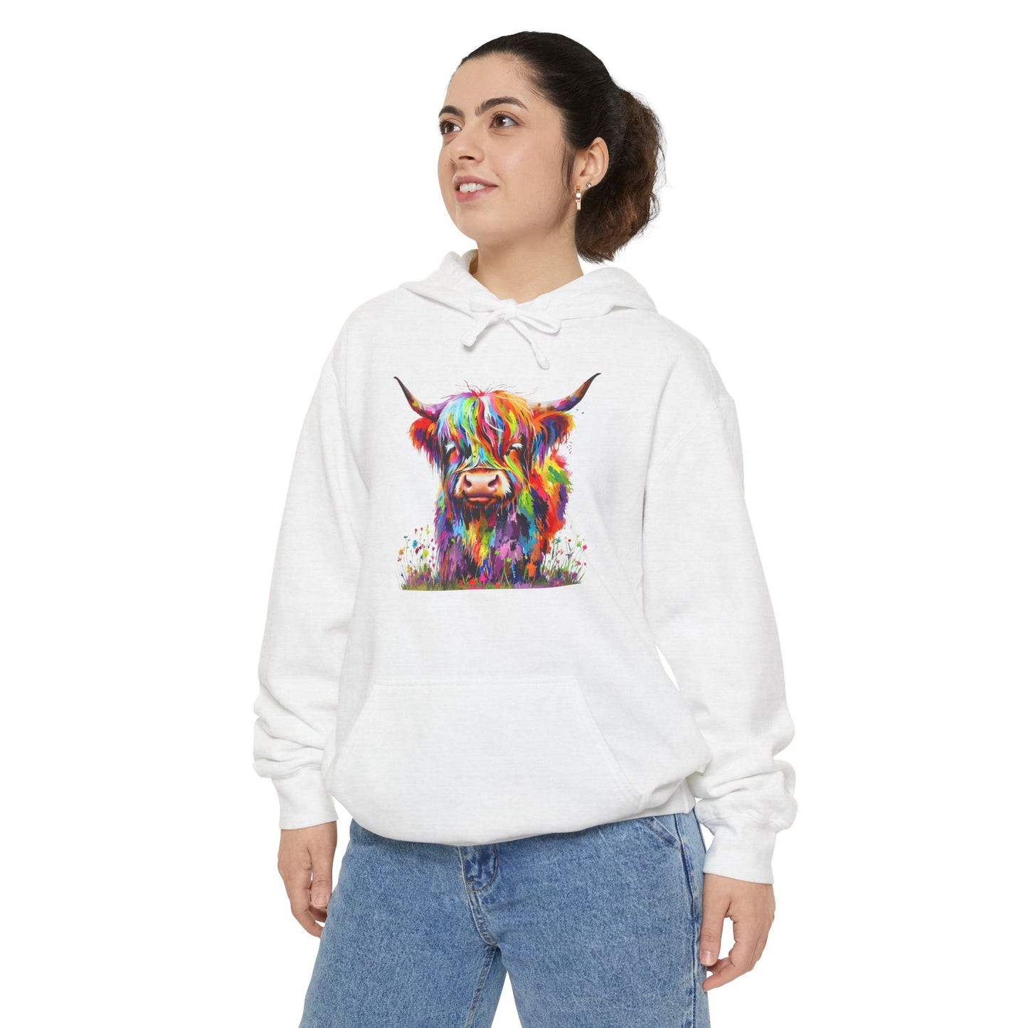 Rainbow Highland Cow - Unisex Garment-Dyed Hoodie