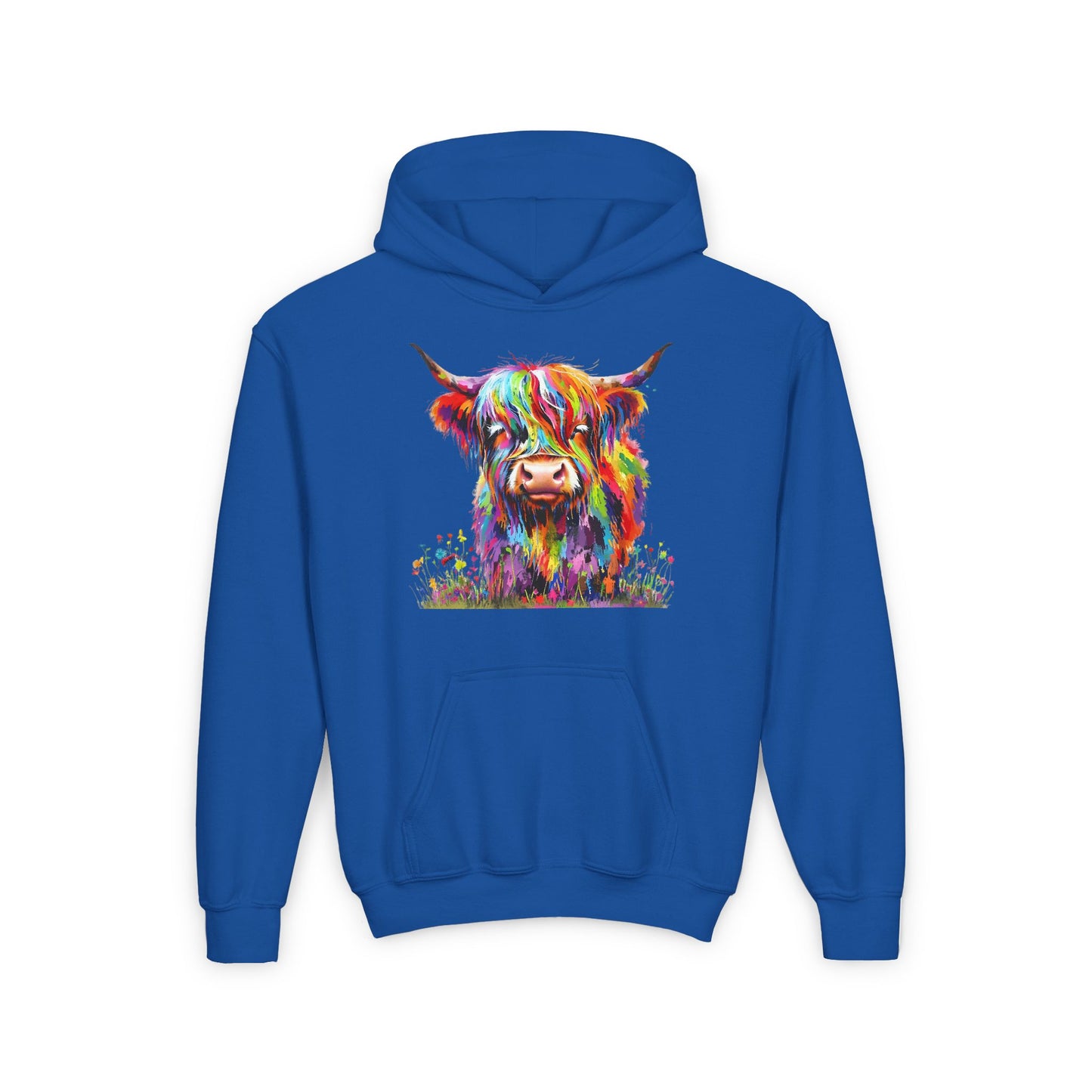 Rainbow Highland Cow - Youth Heavy Blend Hooded Sweatshirt