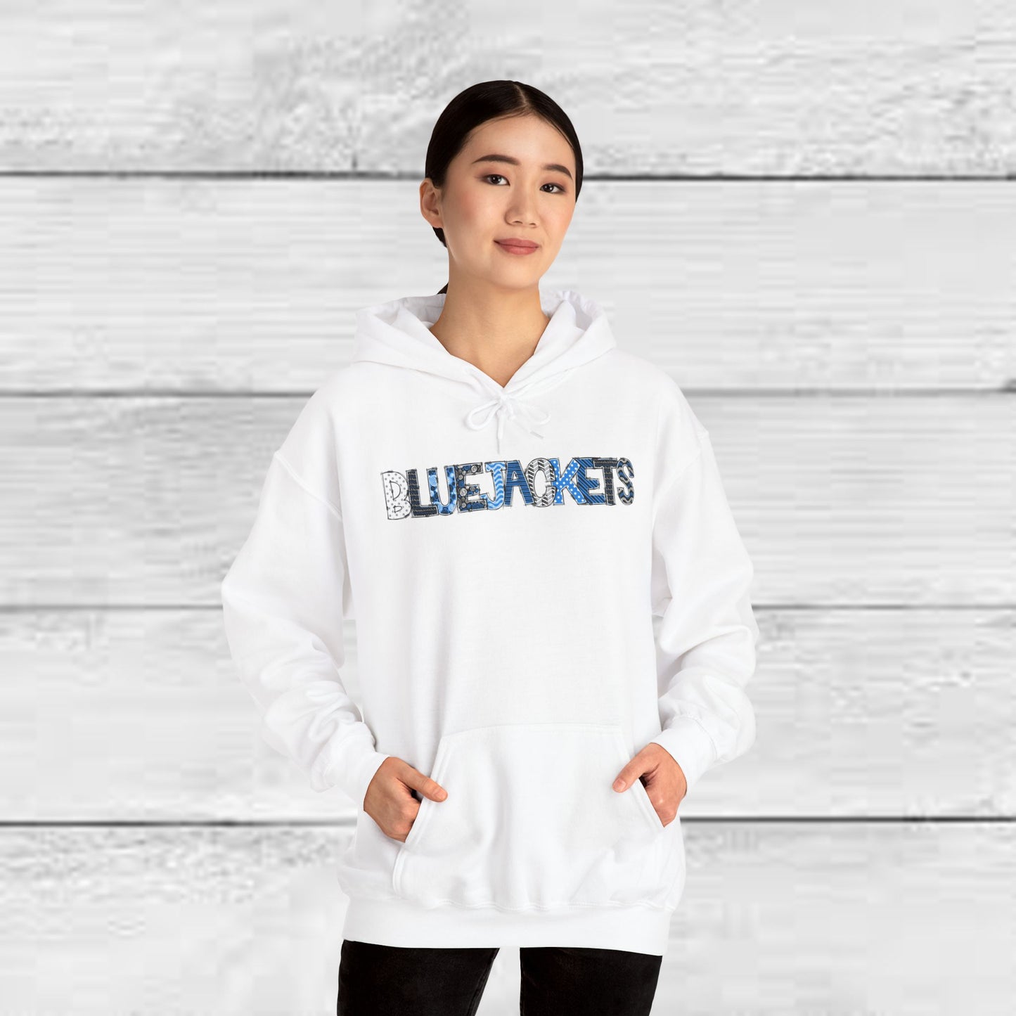 CI - Bluejackets (Patchwork Font Unisex Heavy Blend™ Hooded Sweatshirt)