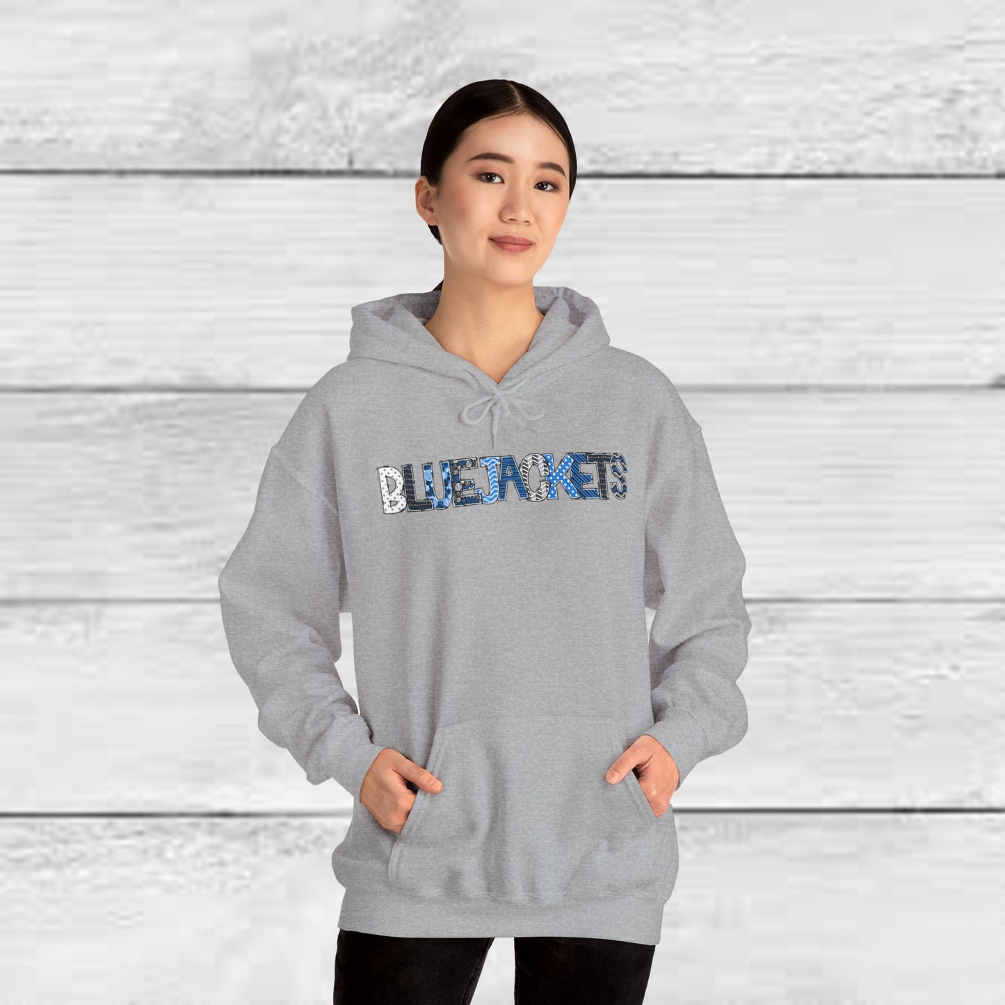 CI - Bluejackets (Patchwork Font Unisex Heavy Blend™ Hooded Sweatshirt)