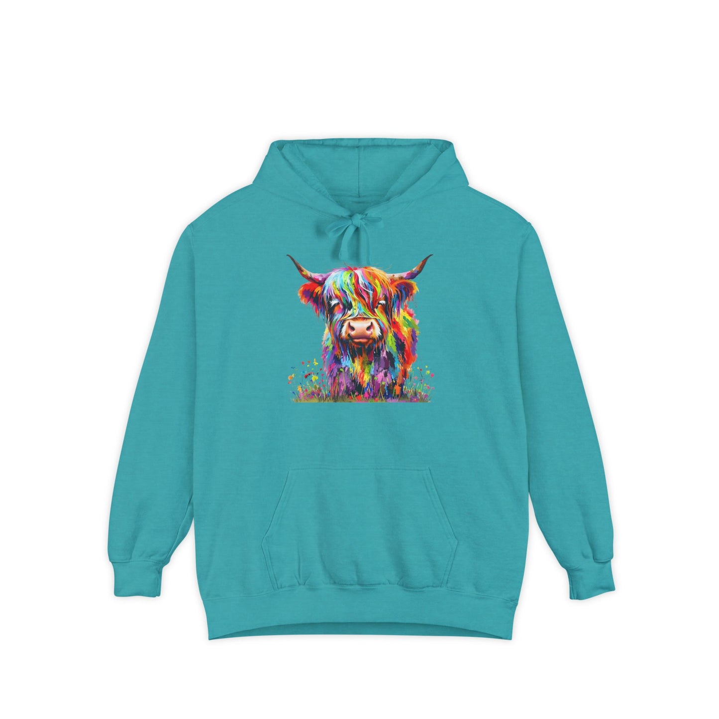 Rainbow Highland Cow - Unisex Garment-Dyed Hoodie