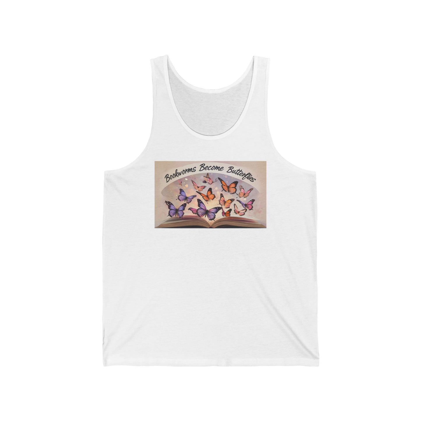 Bookworms Become Butterflies Unisex Jersey Tank Top - Vibrant Colors, Reading