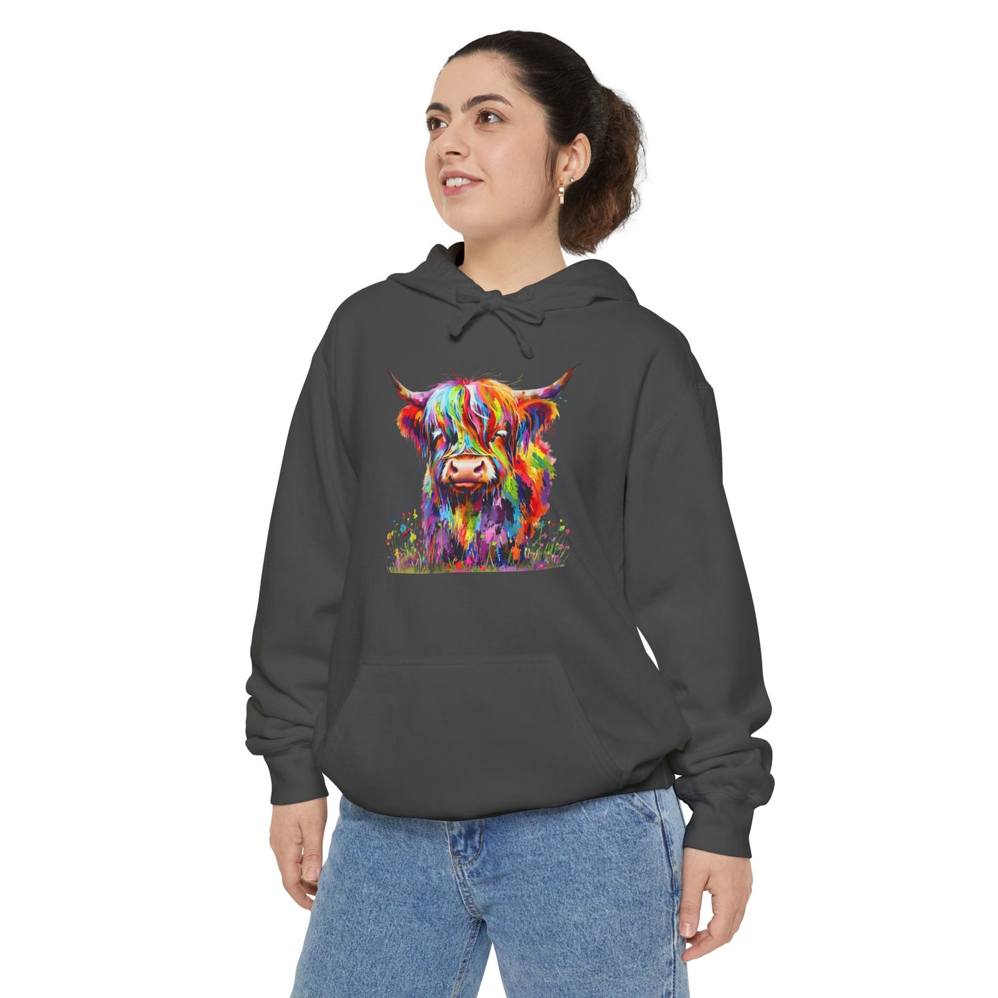 Rainbow Highland Cow - Unisex Garment-Dyed Hoodie