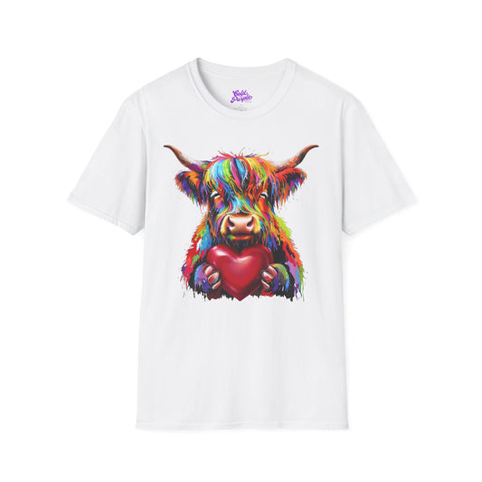 Valentine Highland Cow Unisex Softstyle T-Shirt