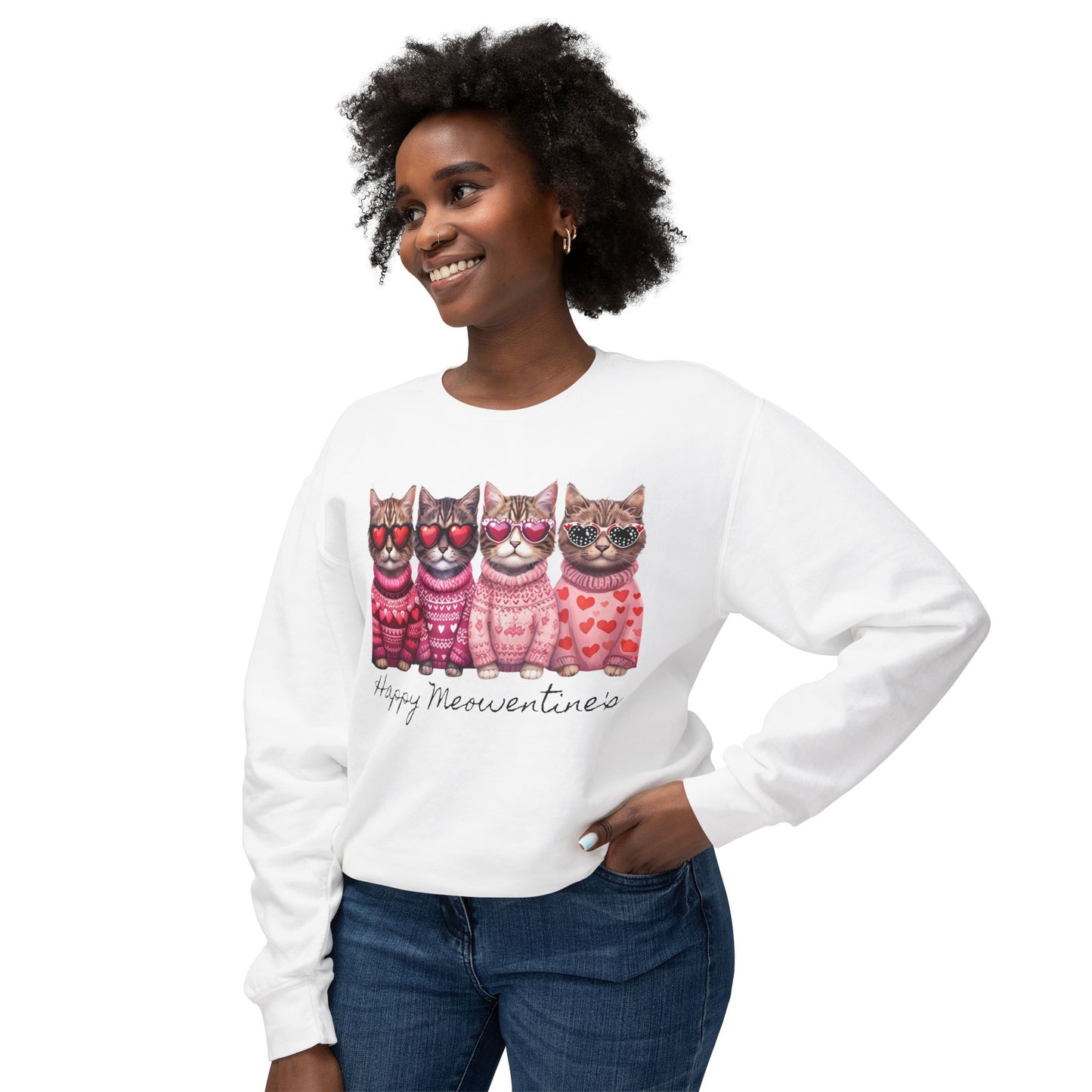 Meowentines - Unisex Lightweight Crewneck Sweatshirt