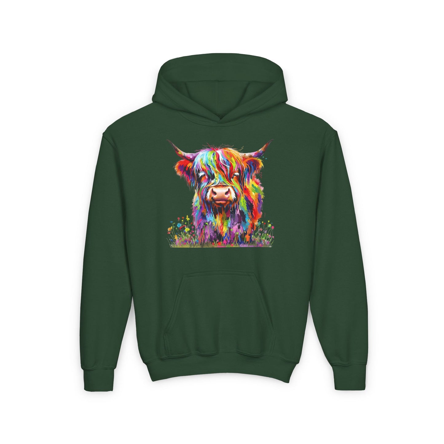 Rainbow Highland Cow - Youth Heavy Blend Hooded Sweatshirt